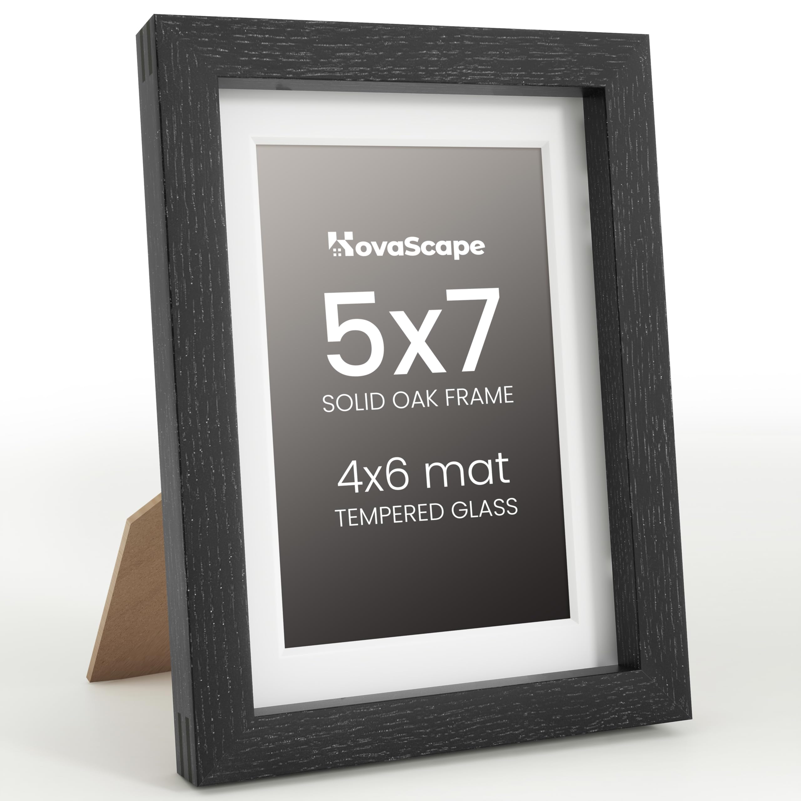 KovaScape 5x7 Photo Frame, Natural Solid Oak Wood Picture Frame with HD Tempered Glass, Modern Minimalist Wooden Frame Matted for 4x6 Photos, Versatile Wall Hanging & Tabletop Display