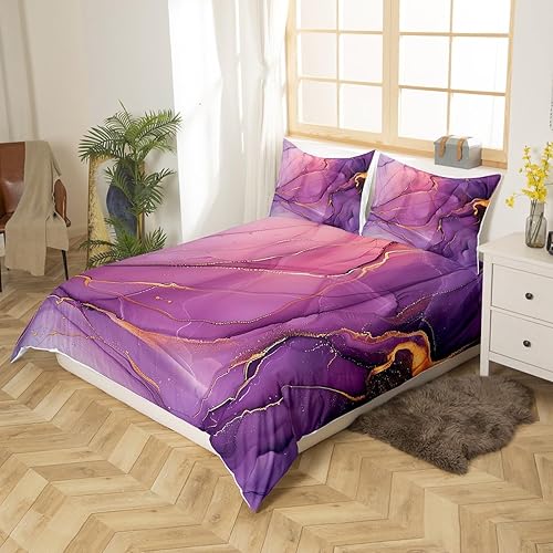 Miniatura 2 de Erosebridal Juego de ropa de cama Queen de 3 piezas, funda de edredón con estampado de mármol para adultos, funda de edredón abstracta con purpurina