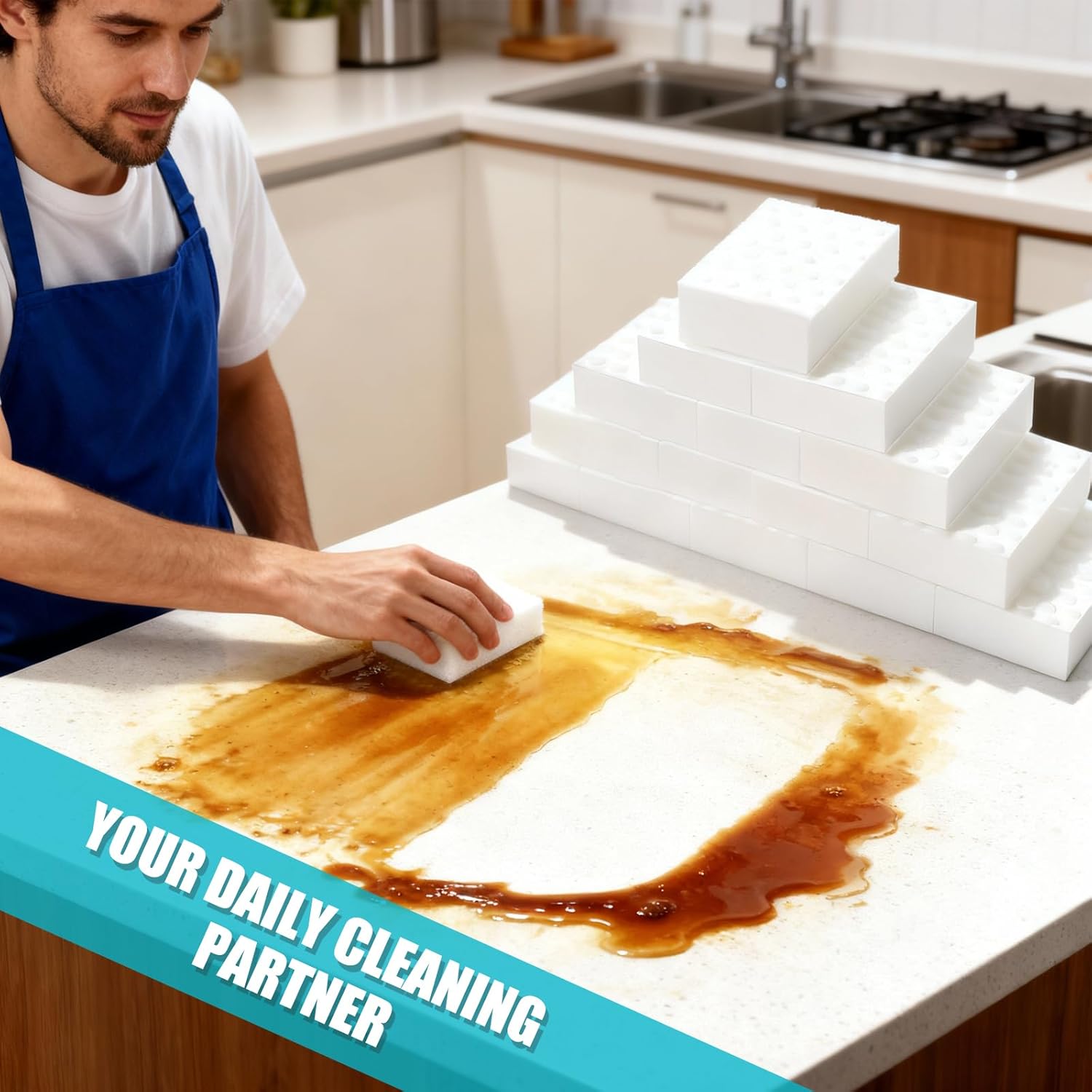 200 Pack Multi-Functional Melamine Sponges, 2X Density Cleaning Pads for Kitchen Dish, Bathroom, Walls & All Hard Surfaces, Non-Scratch for Tough Stains, Grease & Scuffs