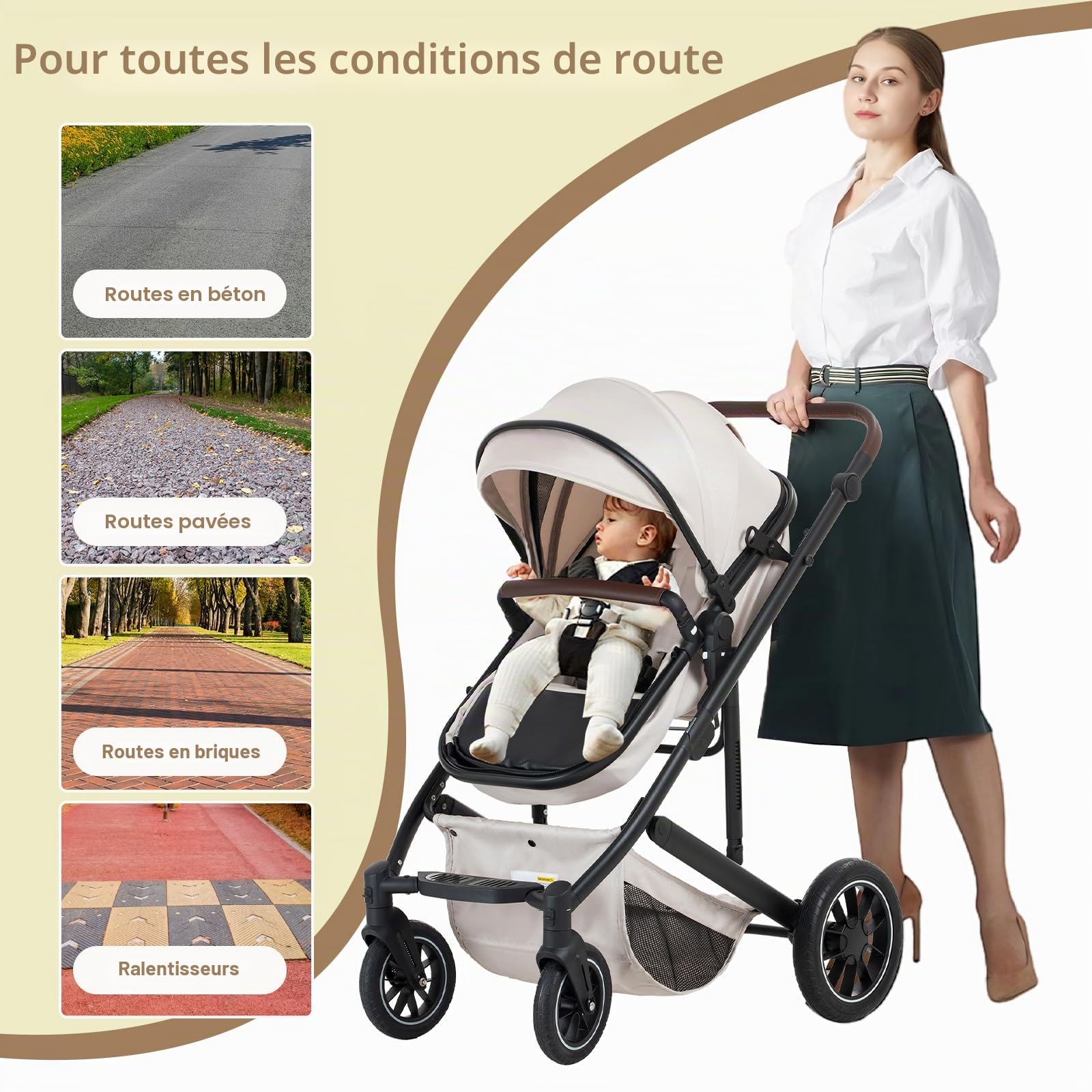 Poussette 3 en 1 Avec Base ISOFIX & Siège Auto, Stroller Bebe Confort, Poussette à Poignée Réglable-Inclut Couvre-Pieds, pour Bébés 0-4 ans,Gris foncé