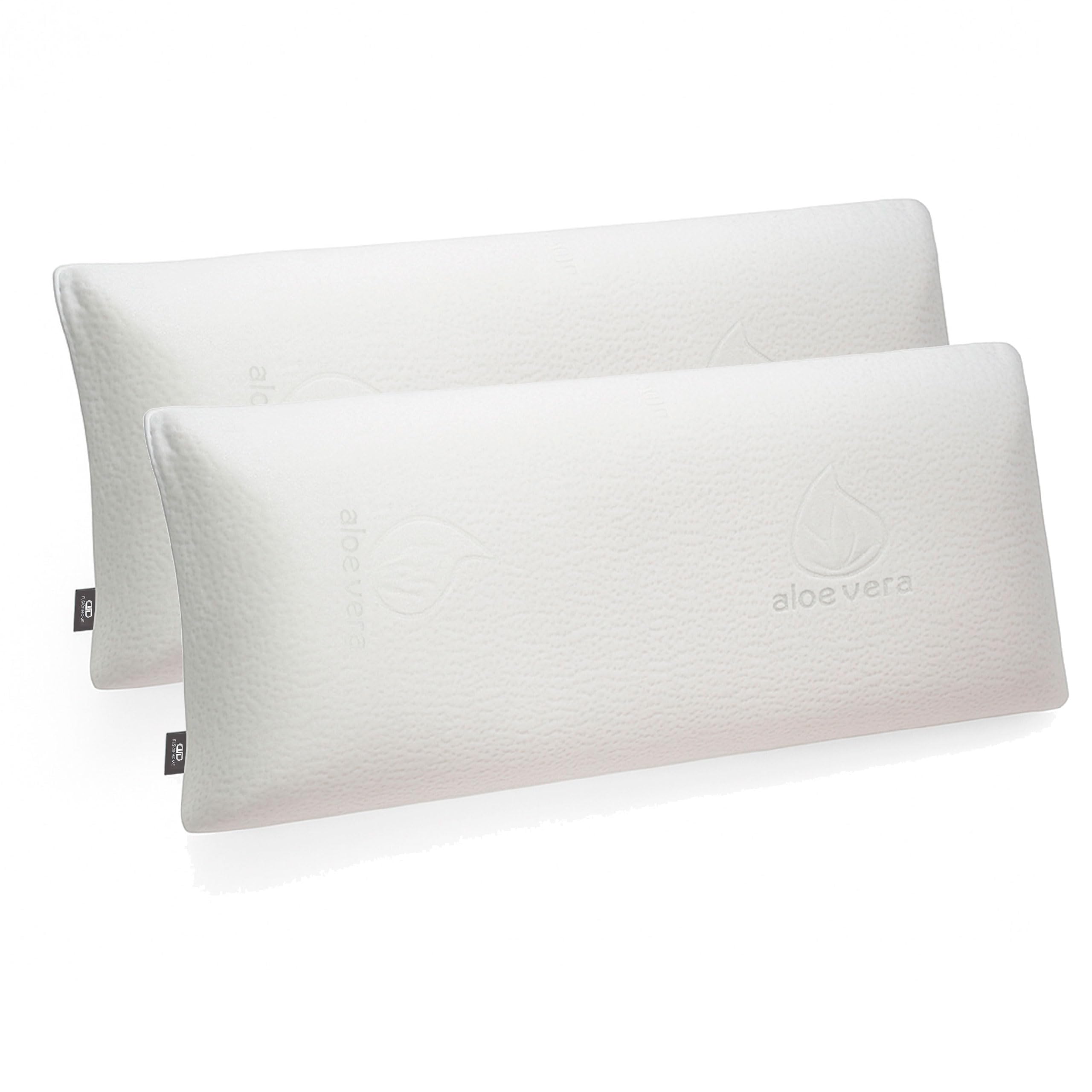 Almohada Viscoelástica Aloe Vera Pack 2 Almohadas 70 cm - Núcleo 100% Viscoelástico - Máximo Confort Memory Foam, Ergonómica y Termorregulable - Funda Desenfundable y Lavable