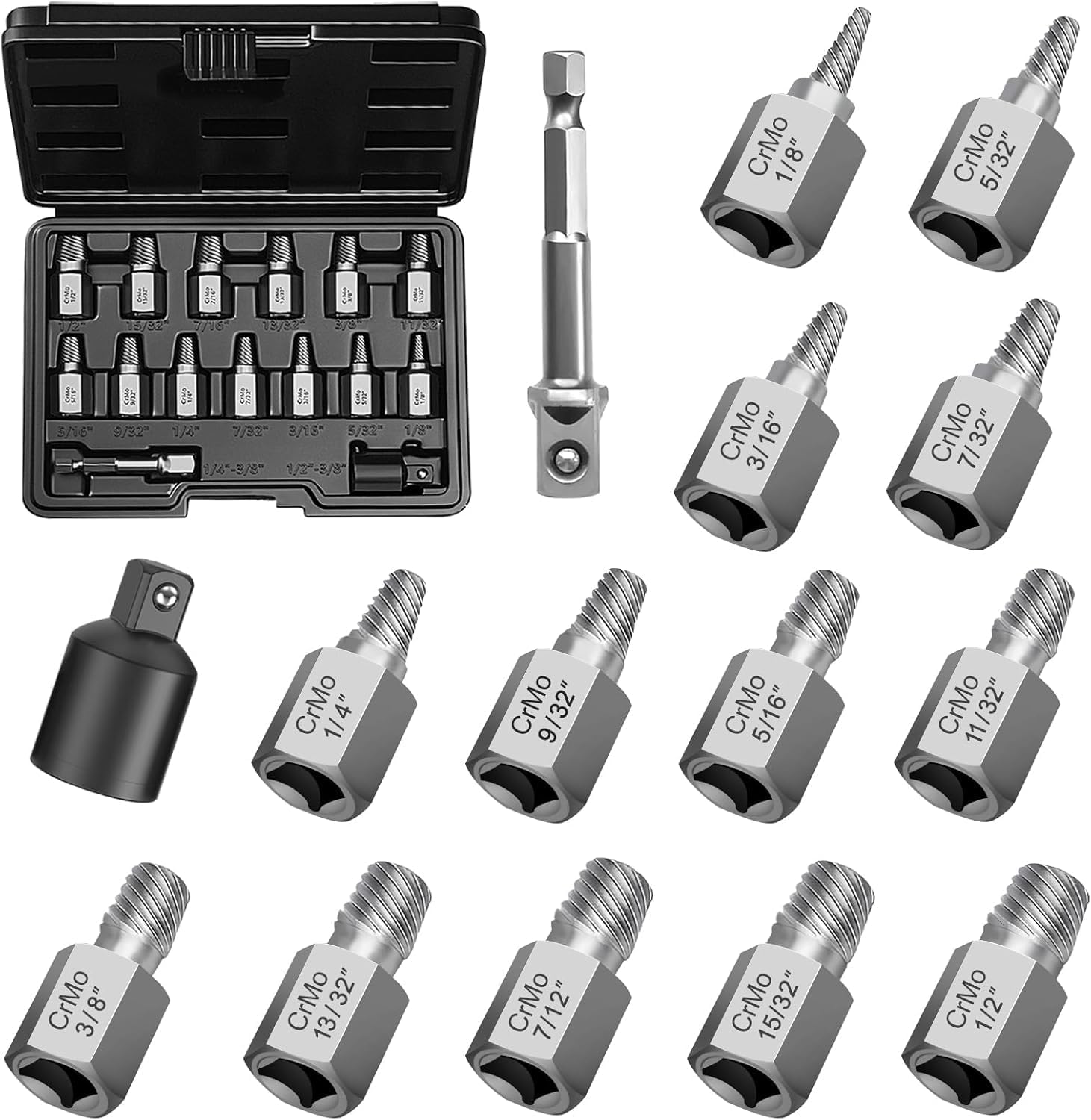 LEVGLAKE15 PCS Screw Extractor Set, Broken Bolt Extractor and Broken Water Pipe Remover Set with Storage Case