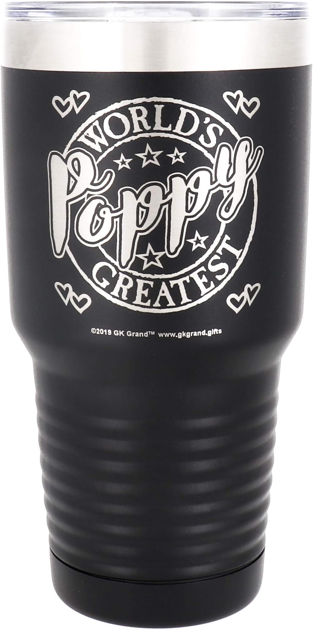 Poppy - Worlds Greatest Poppy - Engraved Stainless Steel Tumbler Vacuum Insulated Large Travel Coffee Mug Hot & Cold Drinks Christmas Birthday Father's Day Dad Grandpa Gifts (Black, 30oz)