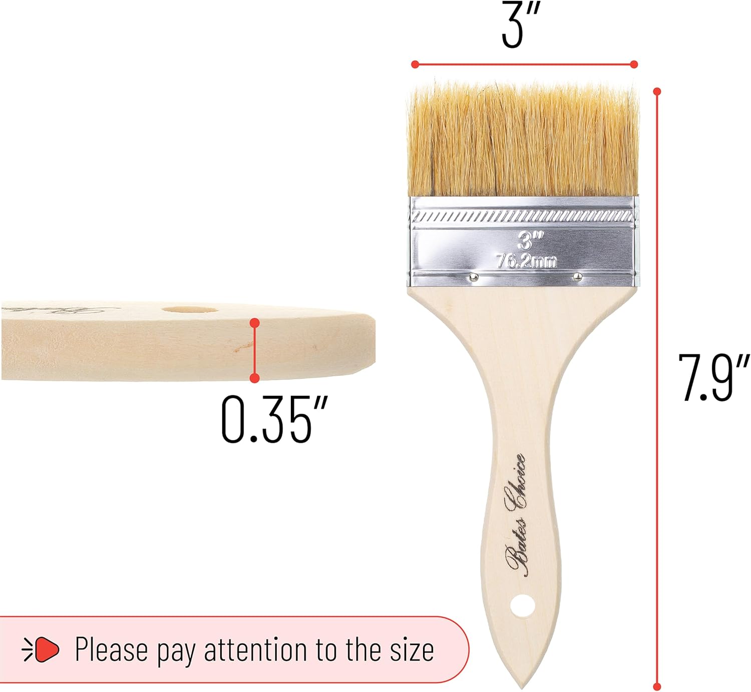 Bates- Chip Paint Brushes for Painting, 3 Inch, 96 Pack, Wood Handle, Natural Bristle Paint Brush