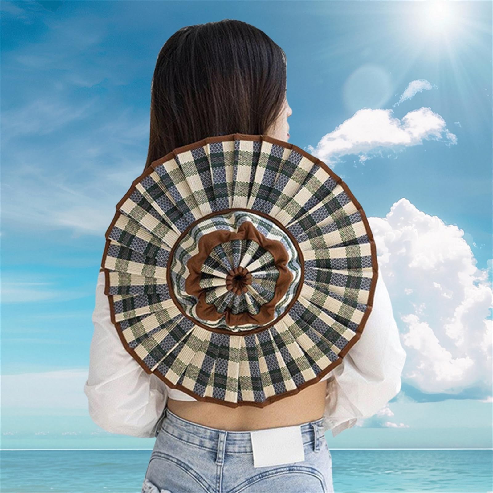 Chapeau de soleil plissé réversible - Large bord pliable - Chapeau de plage d'extérieur avec protection UV pour voyage