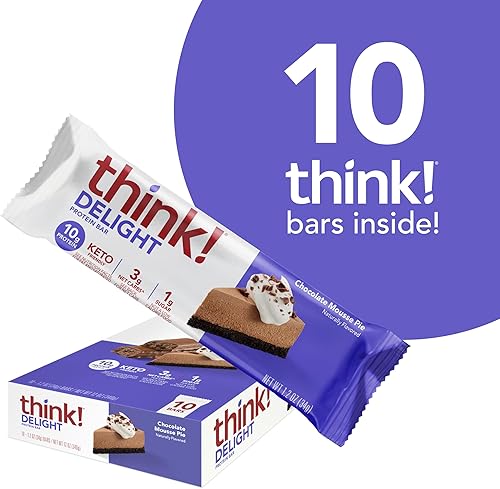 Miniatura 6 de think! Delight Barras de proteínas, bajas en carbohidratos, sin gluten, pastel de mousse de chocolate, 10 unidades (el embalaje puede variar)