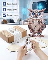 Vista 4 de Rompecabezas de madera 3D para adultos, kit de rompecabezas de reloj de lechuza 3D (con péndulo), rompecabezas de lechuza mecánicos 3D para adultos