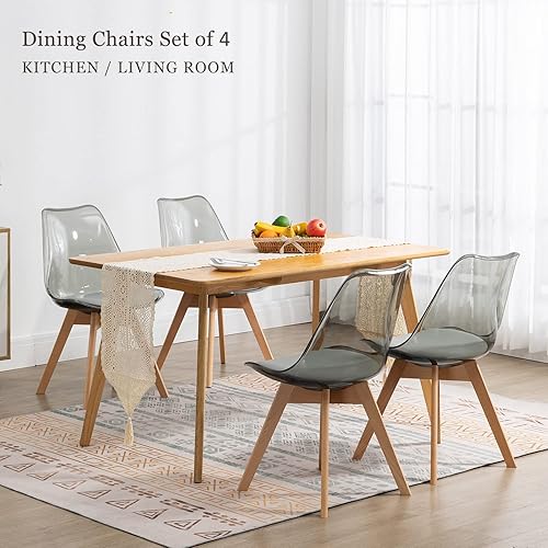 Miniatura 18 de ANOUR Juego de 4 sillas de comedor, modernas sillas de comedor de acrílico transparente con asiento de cuero sintético y patas de haya macizas,
