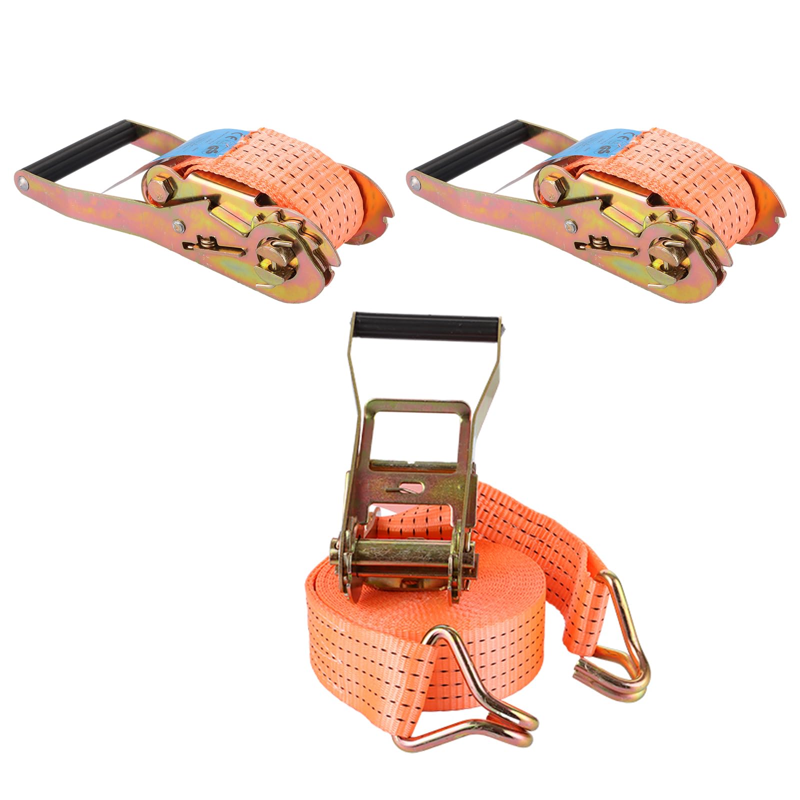 Lot de 2 Sangle a Cliquet 10m x 50 mm, Sangle a Cliquet 3000kg avec Crochet, Sangles D'arrimage Orange, Sangles à Cliquer pour Remorque, Moto, Voiture, Cargo