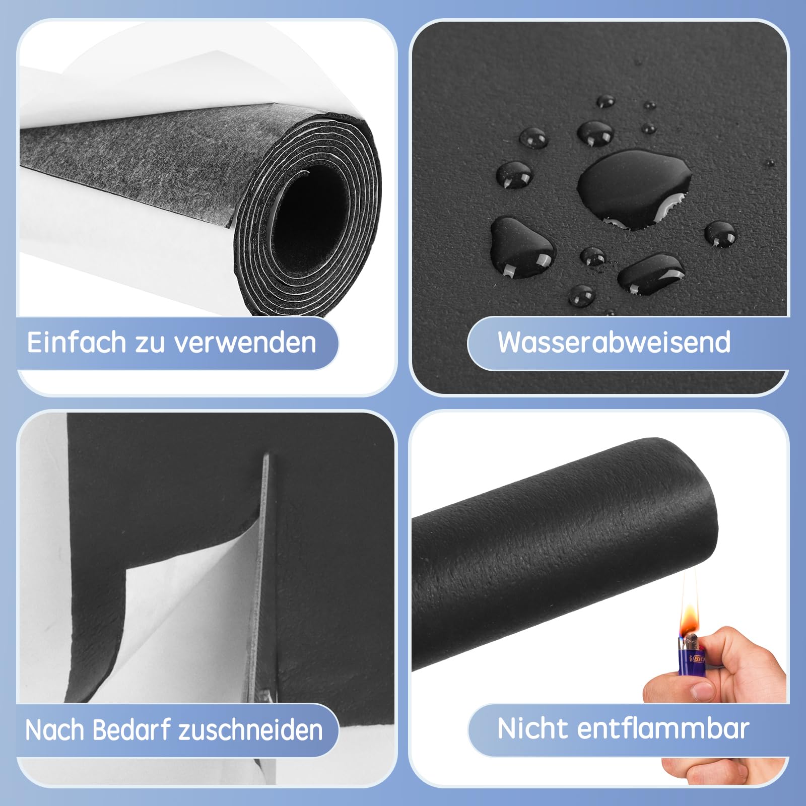 Rouleau de mousse autocollante anti vibration isolation phonique 300mm×1,5mm×1,5m Noir
