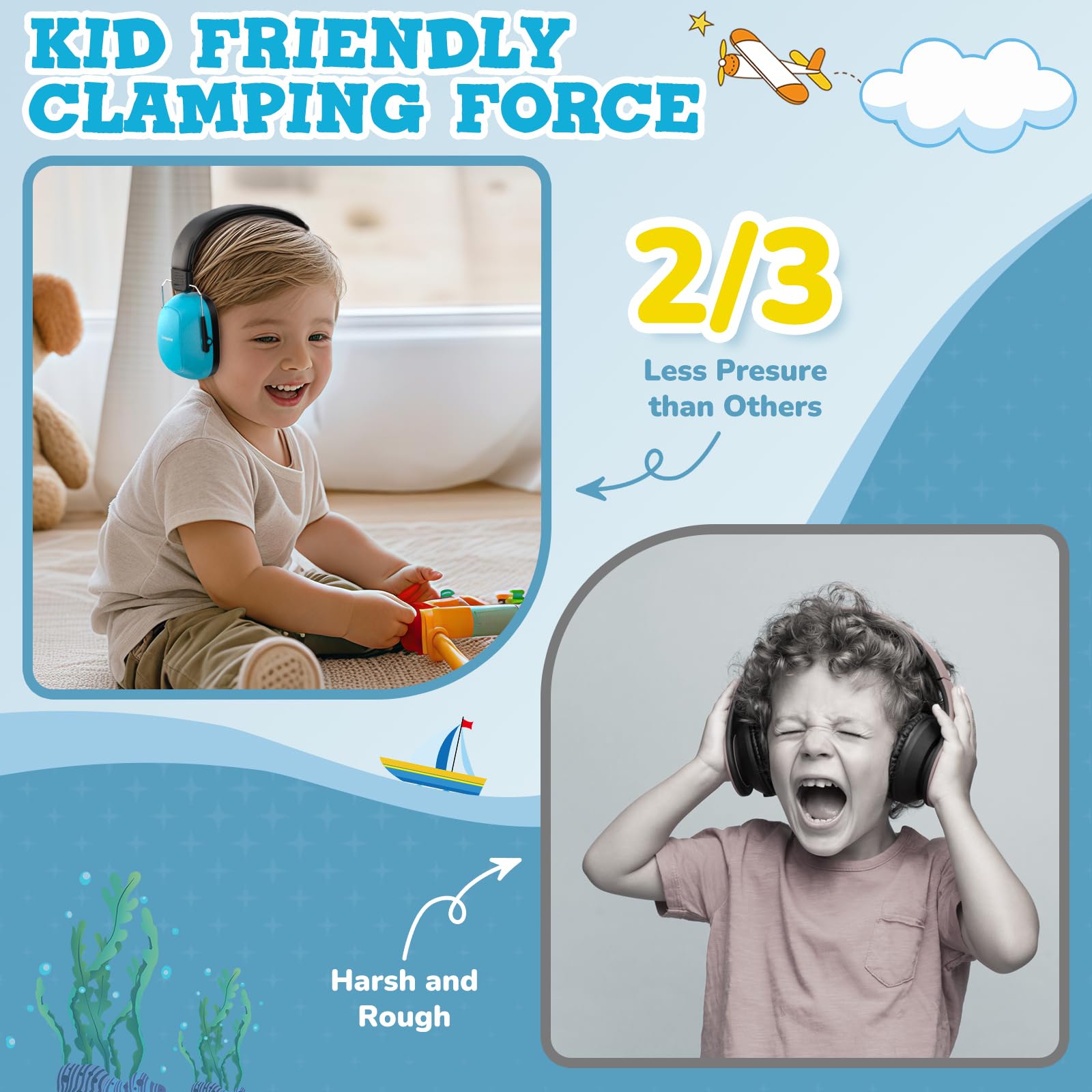 Cowyawn Auriculares con cancelación de ruido para niños, SNR 29 dB, protección auditiva para niños, protección auditiva de seguridad para reducción de ruido, para autismo, ayuda sensorial y de