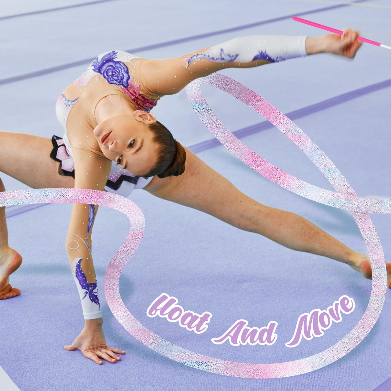 JINSIHU 2 Piezas Cintas de Baile, 4M Cintas de Danza Cinta de Gimnasia Cinta Gimnasia Rítmica Niña Cintas de Ballet para Gimnasia de Baile Artístico Ballet Espectáculos de Carnaval de Circo Bastón — view 5