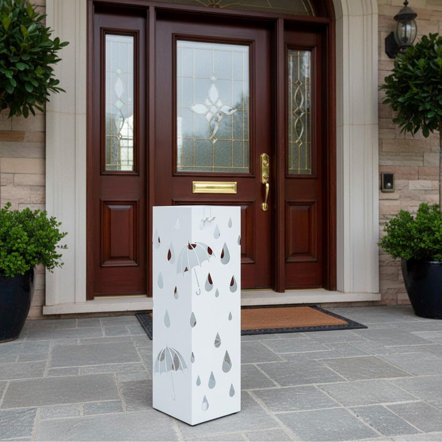 Arreditaly Portaombrelli In Acciaio Zincato Con Vaschetta Scolapioggia E 4 Ganci Removibili Base Antiscivolo Design Moderno Per Ingresso Casa e Ufficio 49 x 15.5 x 15.5 Cm (Bianco)