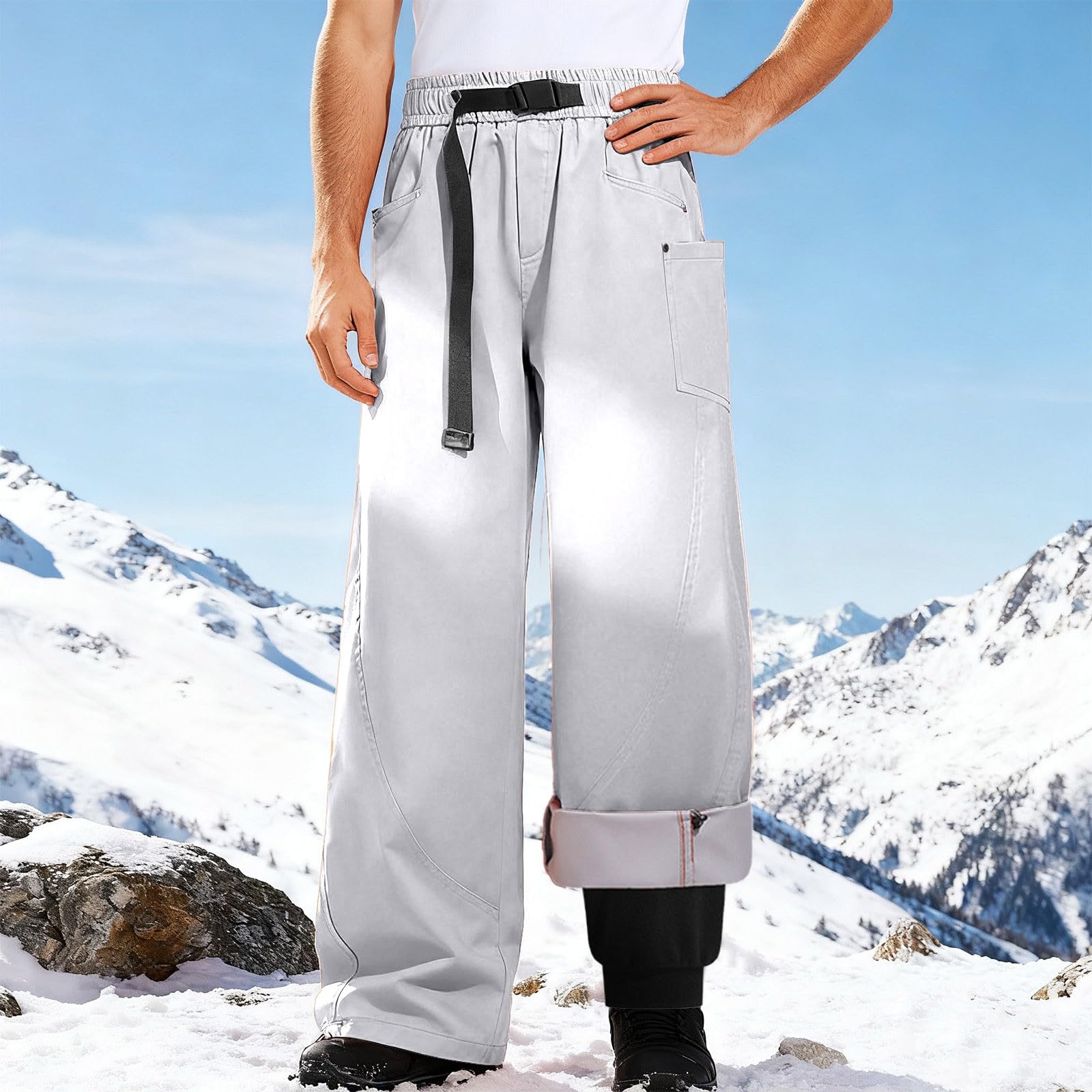 Genérico Pantalones Cargo Hombre con Bolsillos Corte Regular Casual Pantalón Engrosado Pantalones de Trekking de Forro Polar Pantalón Ligero para Exteriores Funcional