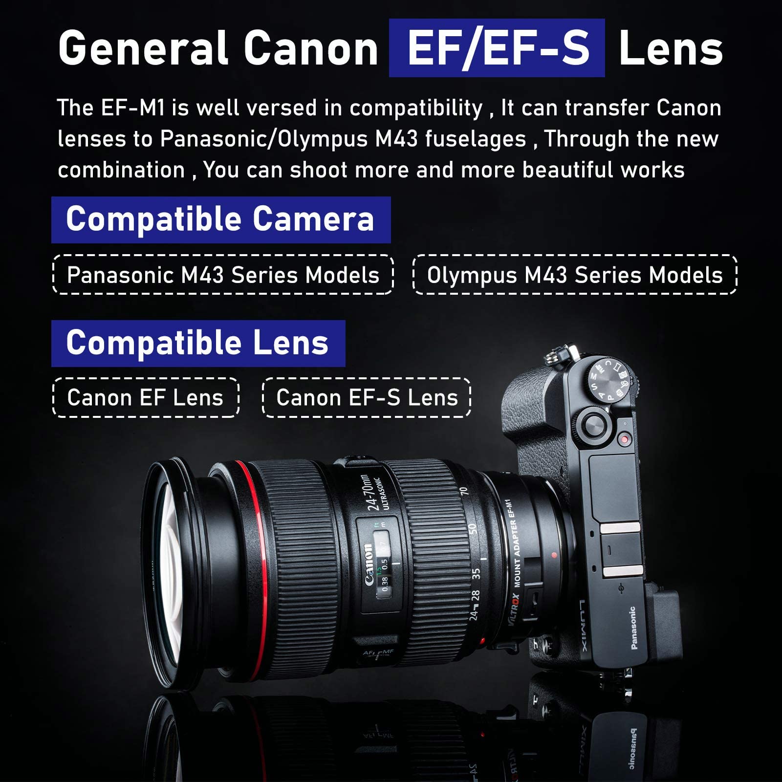 VILTROX EF-M1 Lens Mount Adapter Auto Focus Lens Converter for EF/EF-S Mount Lens to Panasonic Olympus M43 Camera E-M10III E-M5II E-PL8 GH4 GH5 GF6 GF1 GX1 GX7 E-M1 E-M10 E-PL7 - Image 4