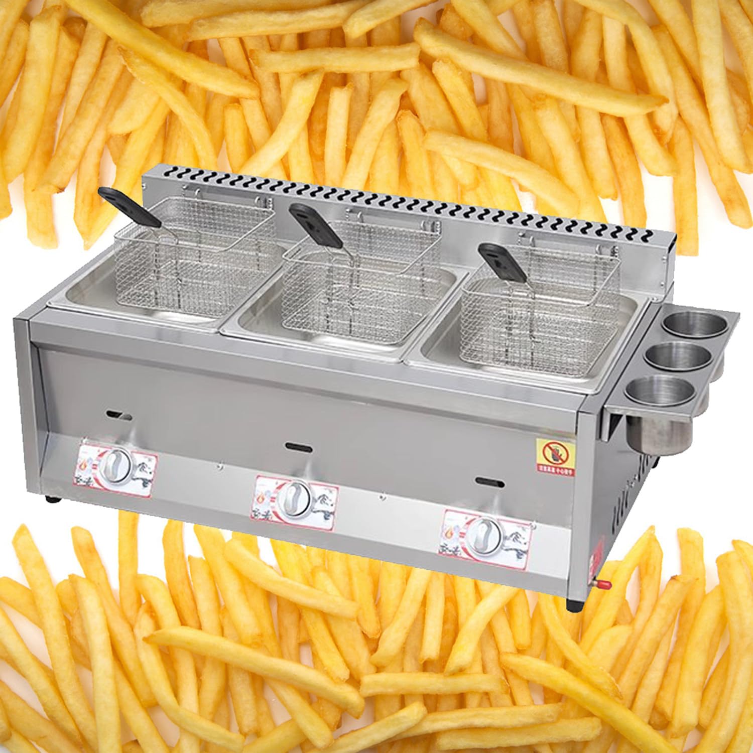 HTTGDGDH Large Capacity Commercial Countertop Gas Fryer, Electric Deep Fat Chip Fryer 3 Fried Baskets, For Restaurant Home Fries,Fish,