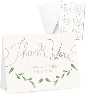 Rileys & Co Wedding Collection, Reserved Table Sign, Thank You Card - Gold and Silver, Guest Book, Table Numbers, Place and Invitation Cards (Thank You Card - Silver, From Mr. & Mrs.)