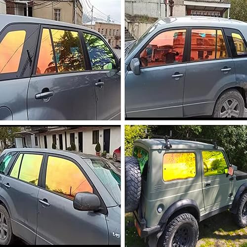 Miniatura 4 de XhuangTech Película de protección solar para ventana lateral de automóvil, color verde dorado camaleón, 76% de película de tinte de ventana VLT para