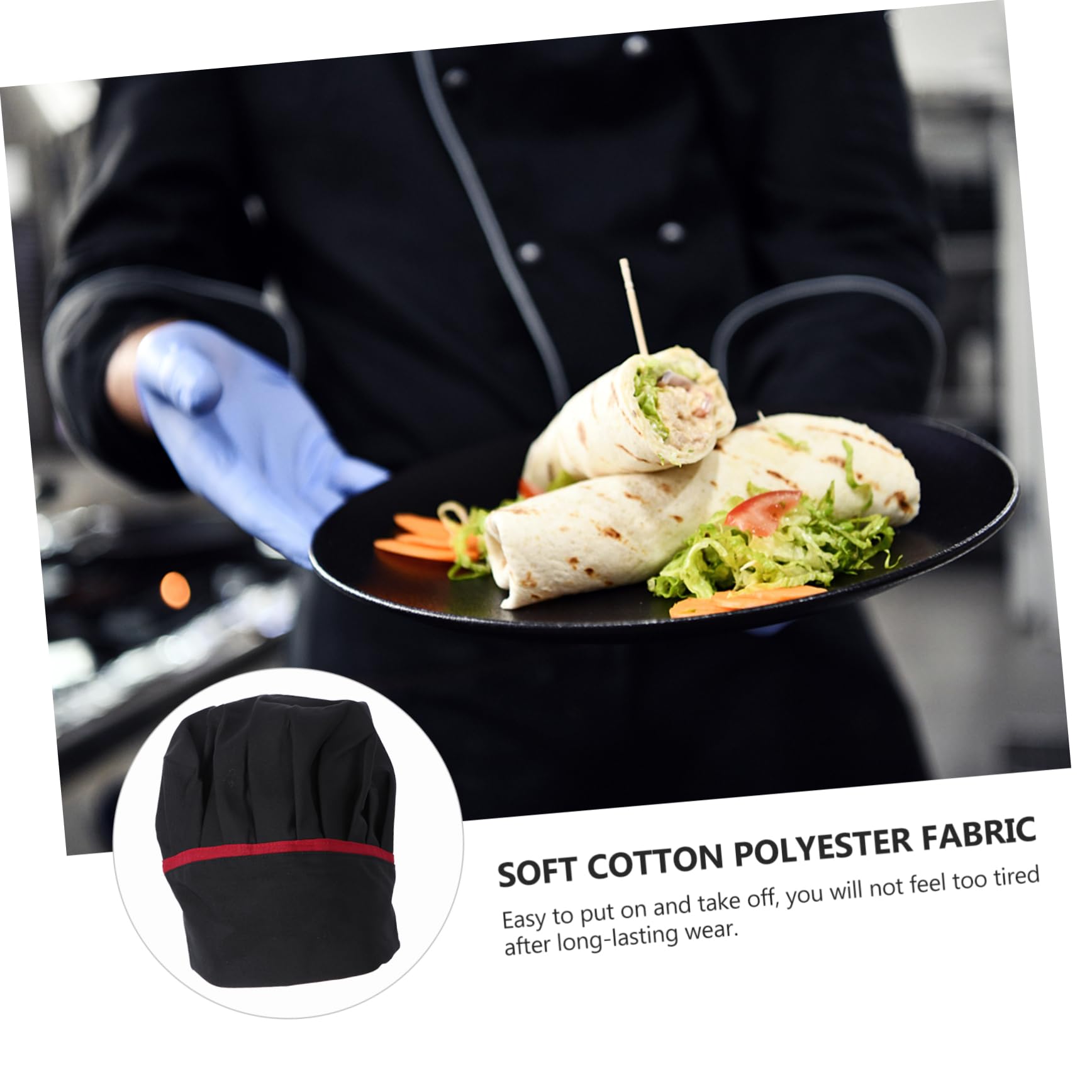 Sombrero de Cocinero Gorro Cocinero Gorros Cocinero Gorro de Calavera Sombrero abombado Ajustable Sombrero de Camarera Gorro de Cocinero para Restaurante algodón Black