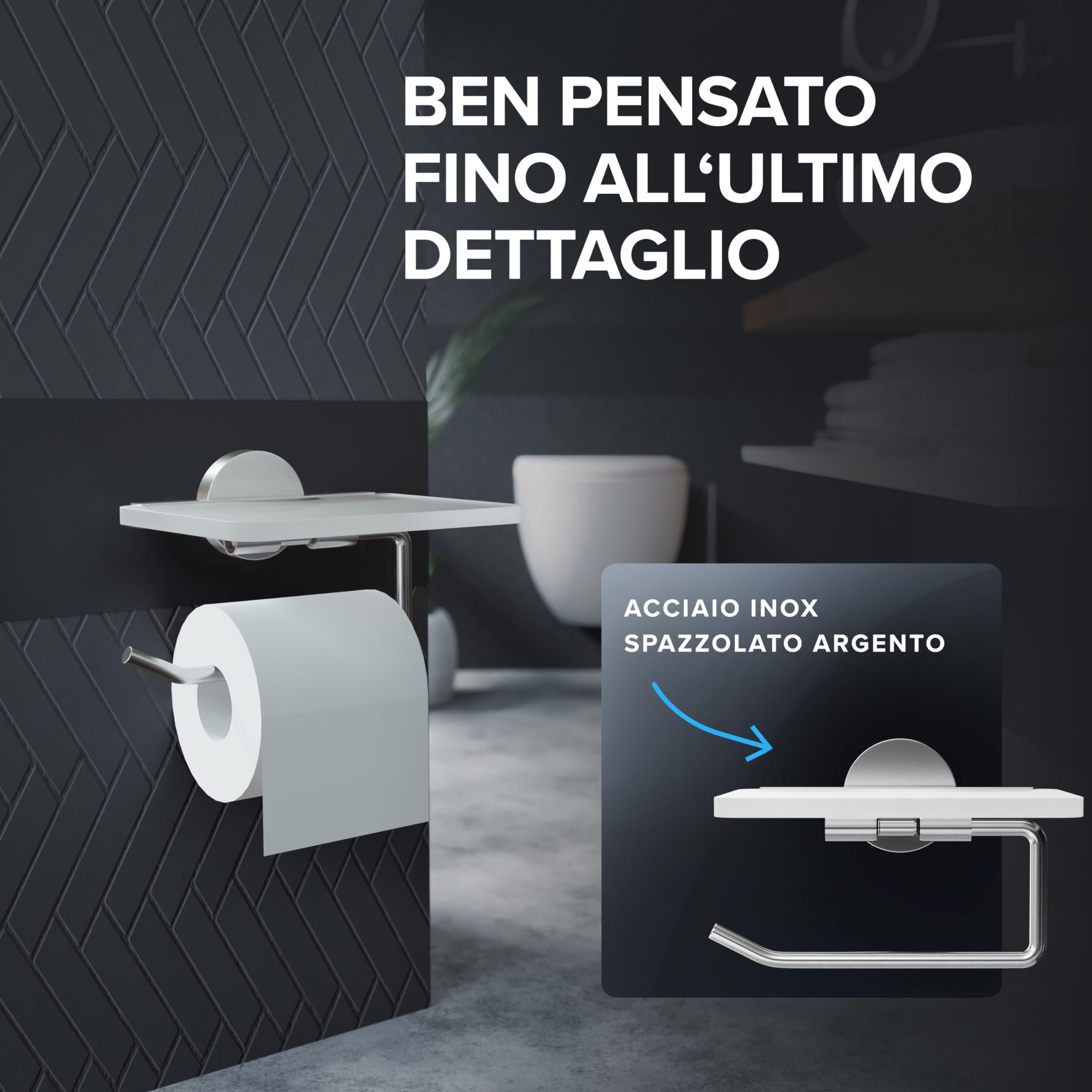 Portarotolo Carta Igienica Senza Foratura | Dispenser Autoadesivo Con Doppio Scomparto, Impermeabile E Antipolvere - Foto 9