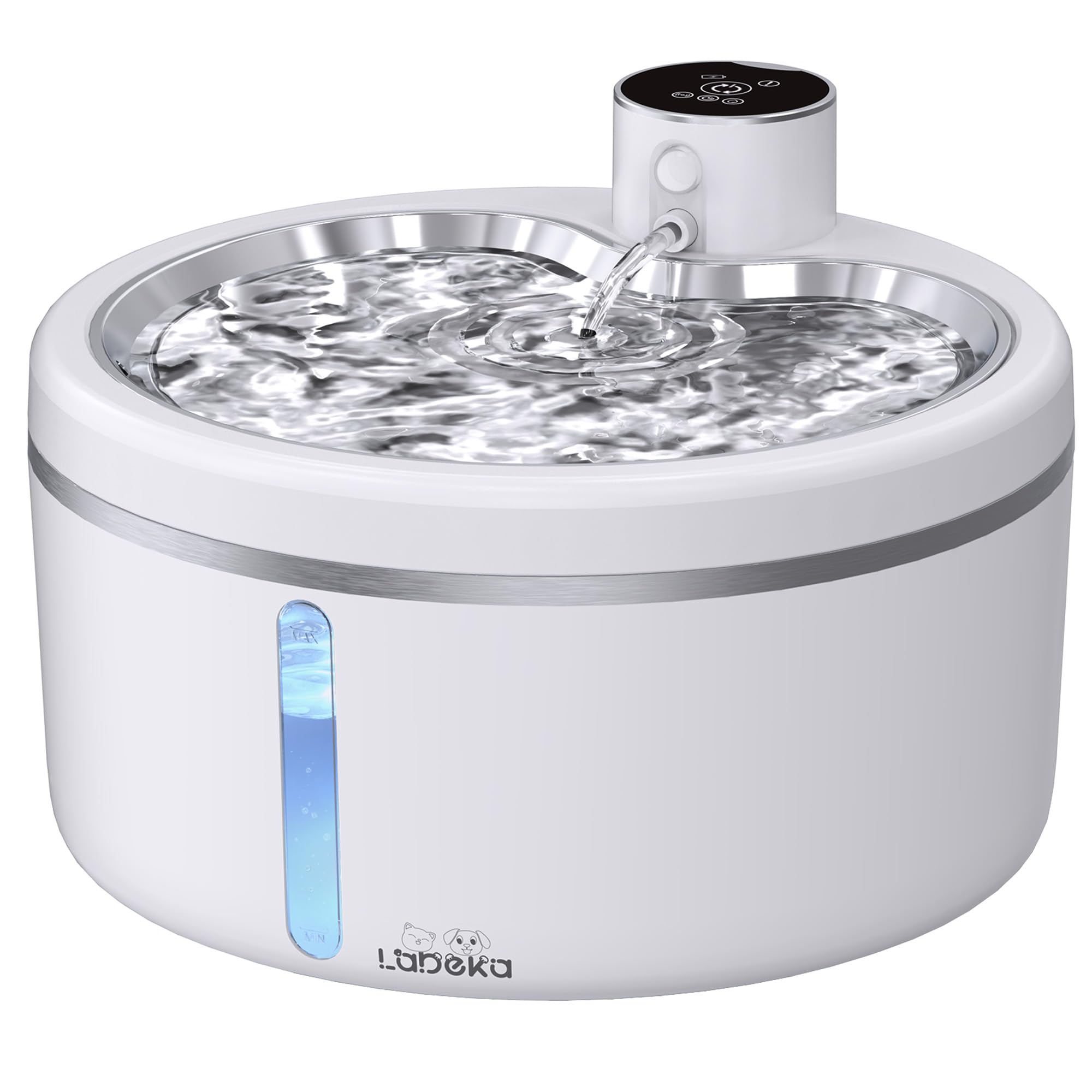 Wireless Cat Water Fountain with Stainless Steel Tray, 84oz/2.5L Pet Water Fountain for Cats Inside, Cat Fountain for Drinking with Motion Sensor, Ultra Quiet Pump - CP2