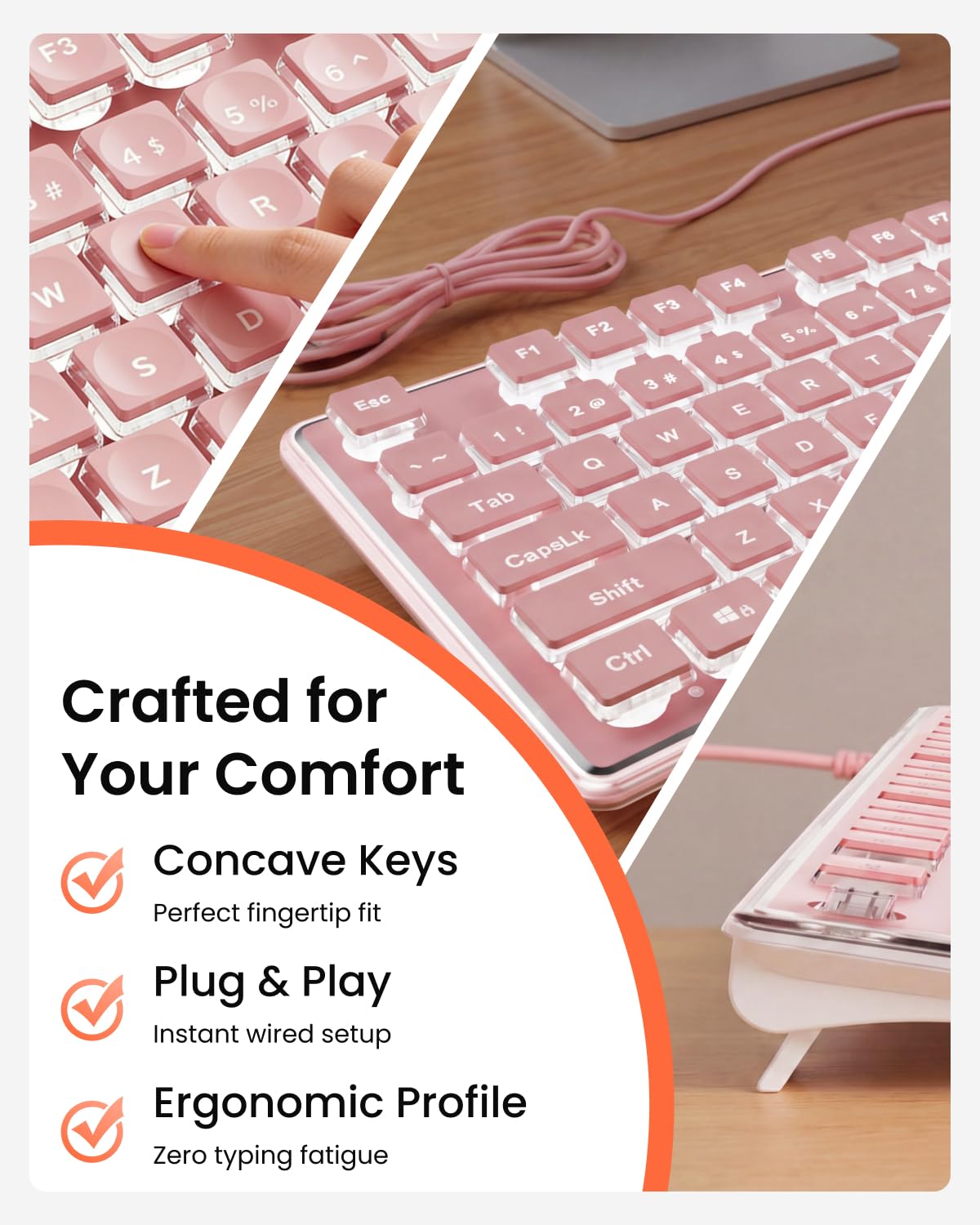 SEUNKWANG EWEADN GX710S podświetlane klawiatury komputerowe, przewodowa klawiatura USB z białym podświetleniem, metalowy panel, Plug and Play, pudding klawisze pełnowymiarowa klawiatura komputerowa do