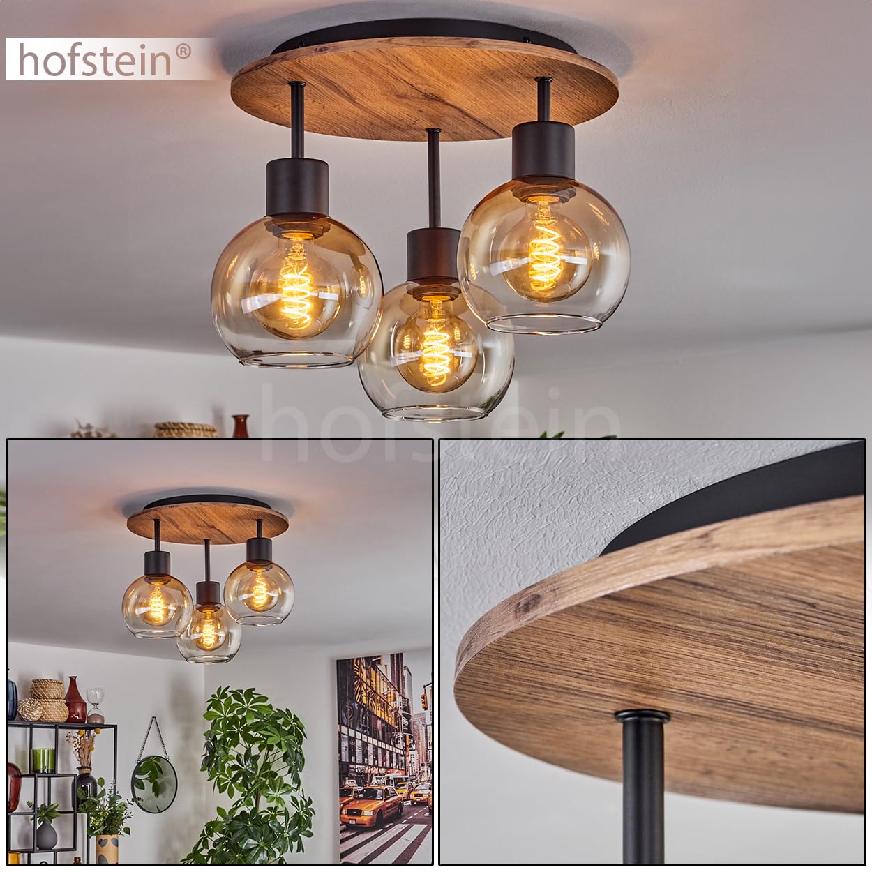 Vouhet Hanglamp Bruin, houtlook, Zwart H3623411