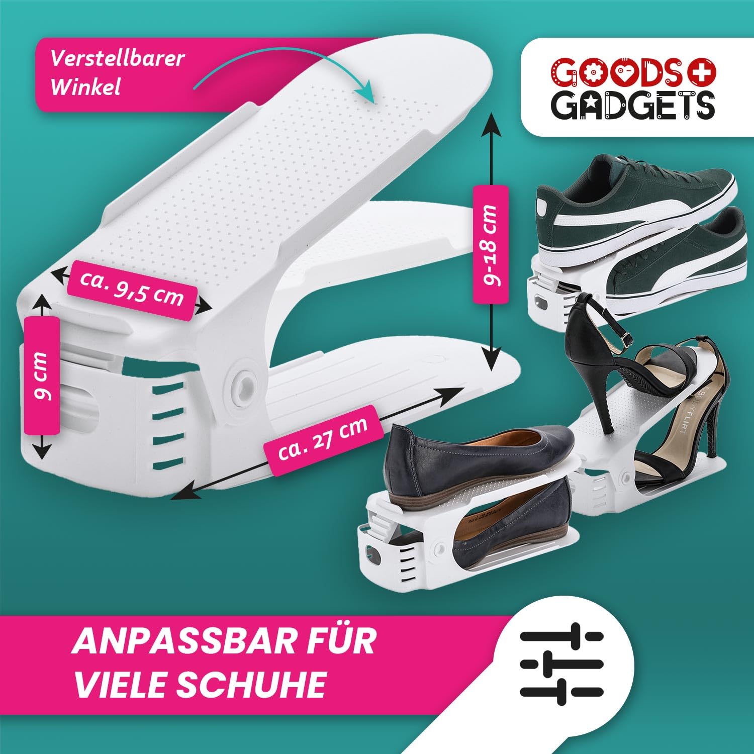 GOODS+GADGETS® Schuhstapler 20er Set, Schuhorganizer für 50% mehr Platz