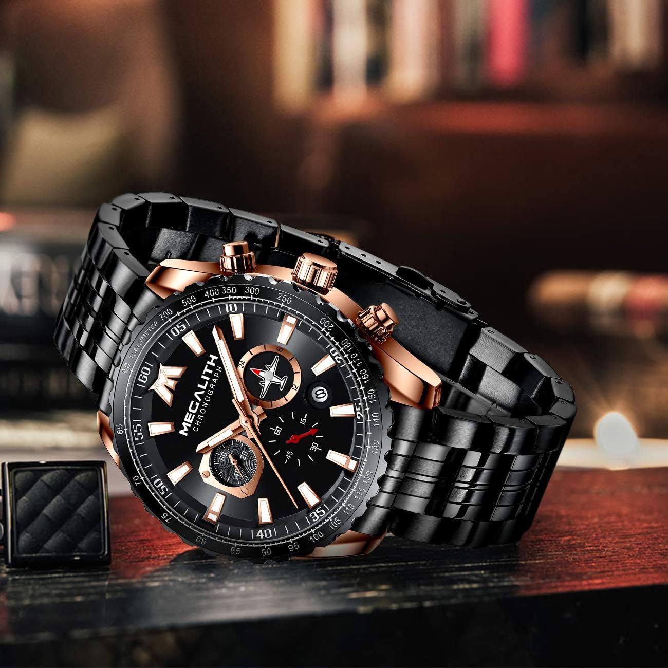 MEGALITH Mens Watches Stainless Steel Waterproof Analog Quartz Fashion Business Casual Chronograph Watch for Men, Auto Date 2-Black image 7 of 8 B088YXP9B2