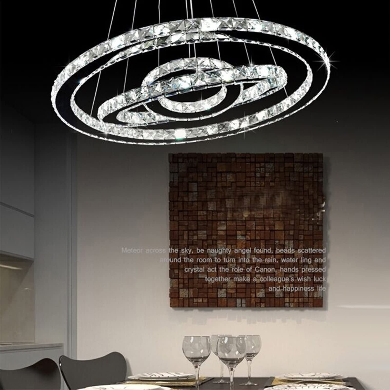 YRHome Lampada a Sospensione LED da 72W, Bianco Freddo, Regolabile in Altezza, Lampadario a Sospensione per Sala da Pranzo e Soggiorno, Moderno, Design a Tre Anelli