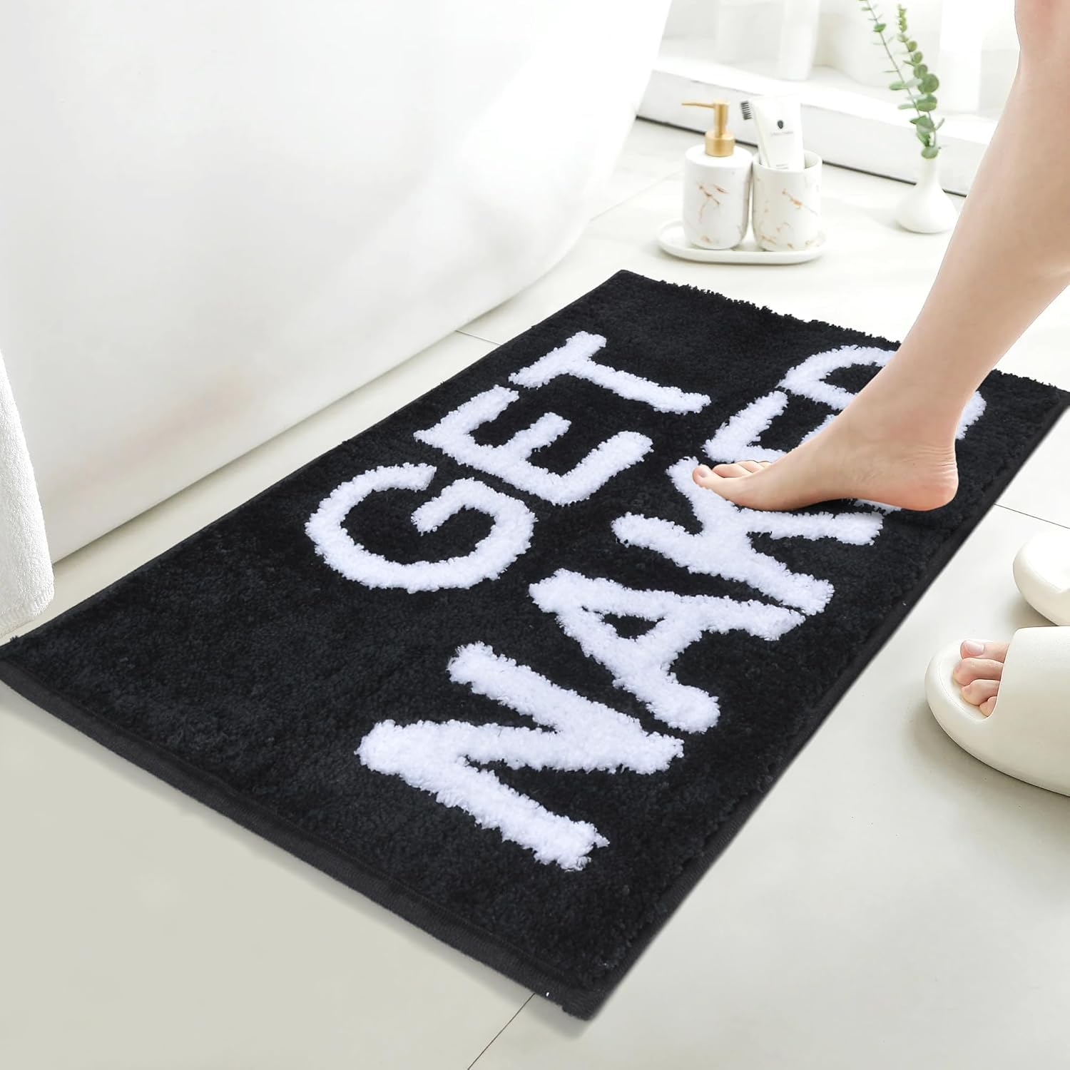 Xiasky Get Naked Bath Mat Cute Bathroom Rugs Non Slip Bath Mat Funny Apartment Room Decor Black and White Bathroom Rugs for Tub and Shower,20"x32"