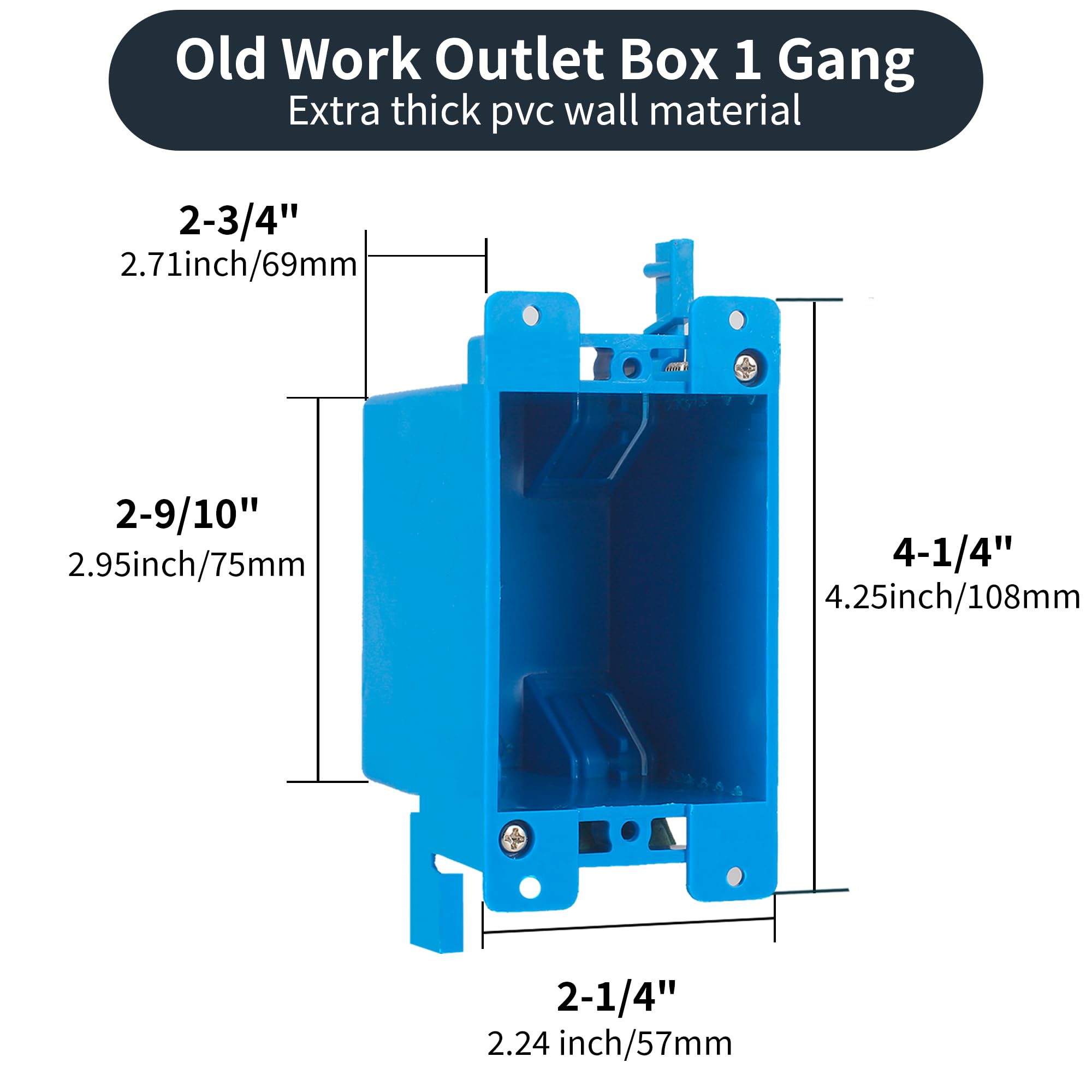 ANKYLHUA 10-Pack Single Gang Electrical Outlet Box, Old Work Box, 14 Cubic Inch Switch Box Plastic Outlet Box 1-Gang Electrical Outlet Box Extenders for Residential Commercial Old Job Applications