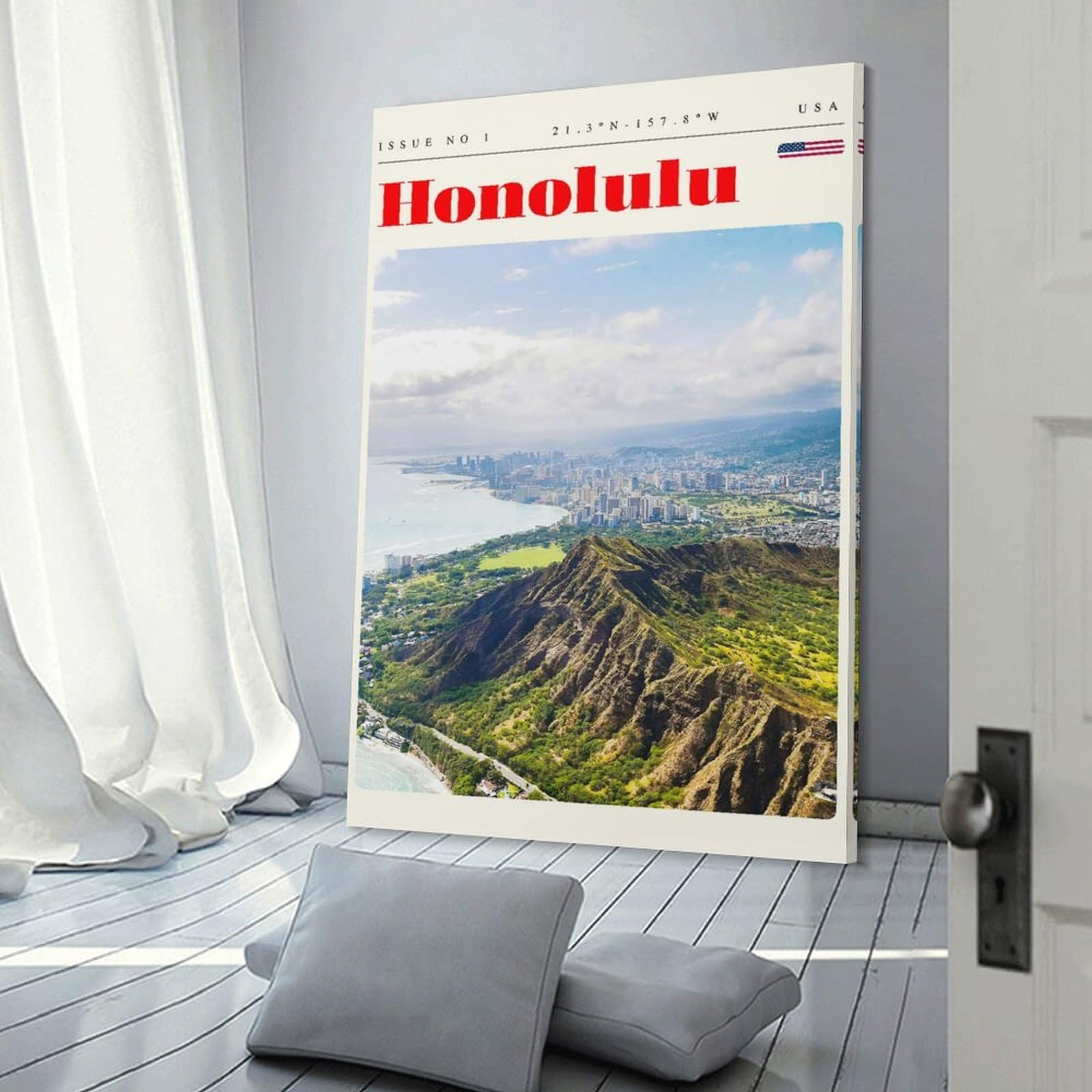 Junmoney Room Decor Wall Art Honolulu Hawaii Travel Art, 20x30inch(50x75cm), for Home Lounge, Bedroom Or Reading Nook, Eye Catching Artwork for Blank Walls