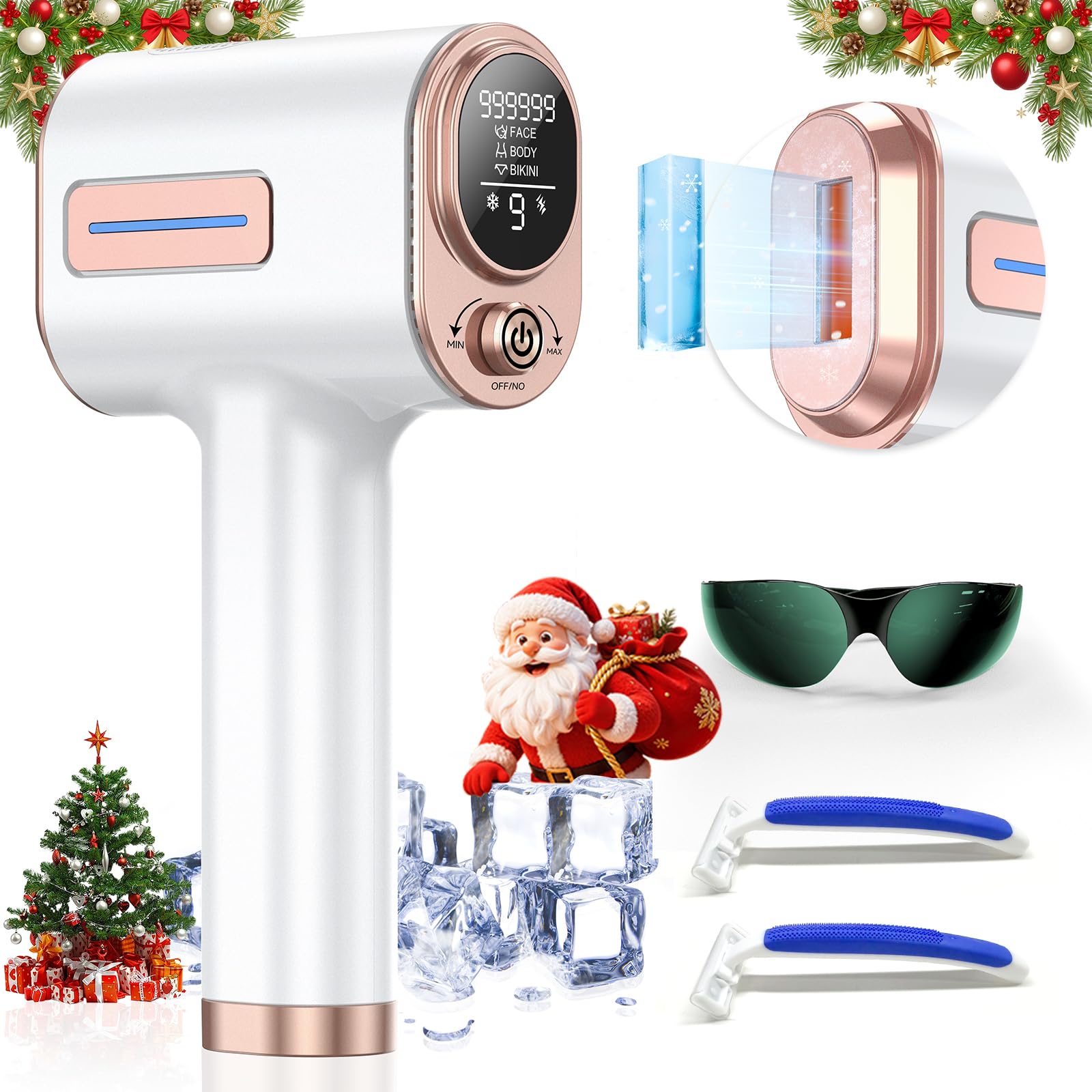 Laser Hair Removal, IPL Hair Removal Device System with 9 Intensity Levels for Legs, Ice Cooling Laser Hair Removal Device with 2 Flash Modes for Women Men, Bikini Area, Face & Underarms