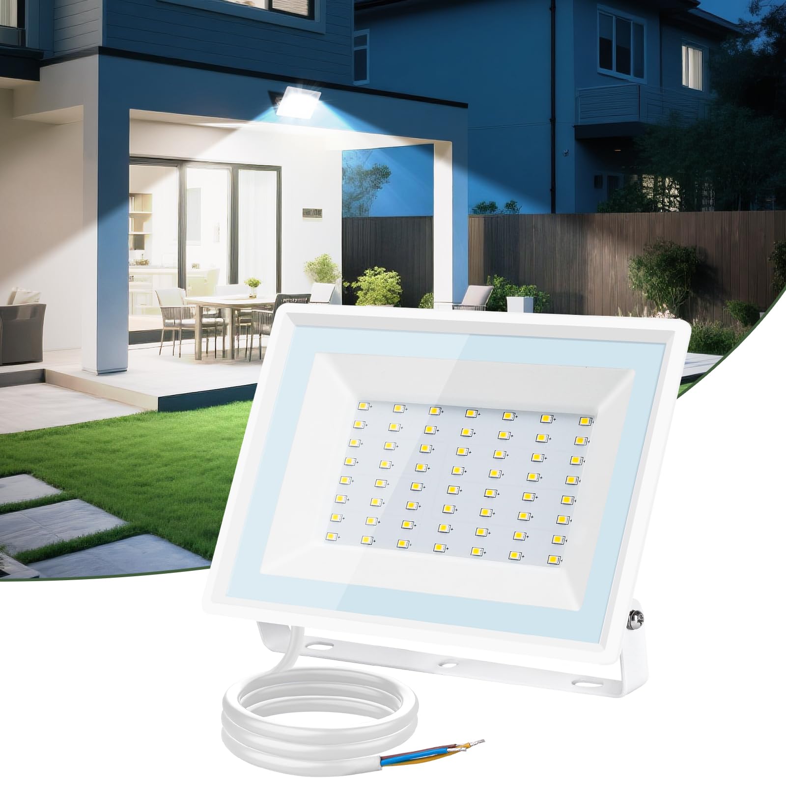Aigostar - 50 W reflektor zewnętrzny LED, 4300 lm reflektor LED, wodoodporna lampa zabezpieczająca IP65, oświetlenie zewnętrzne 6500 K, do ogrodu, na patio, do garażu itp