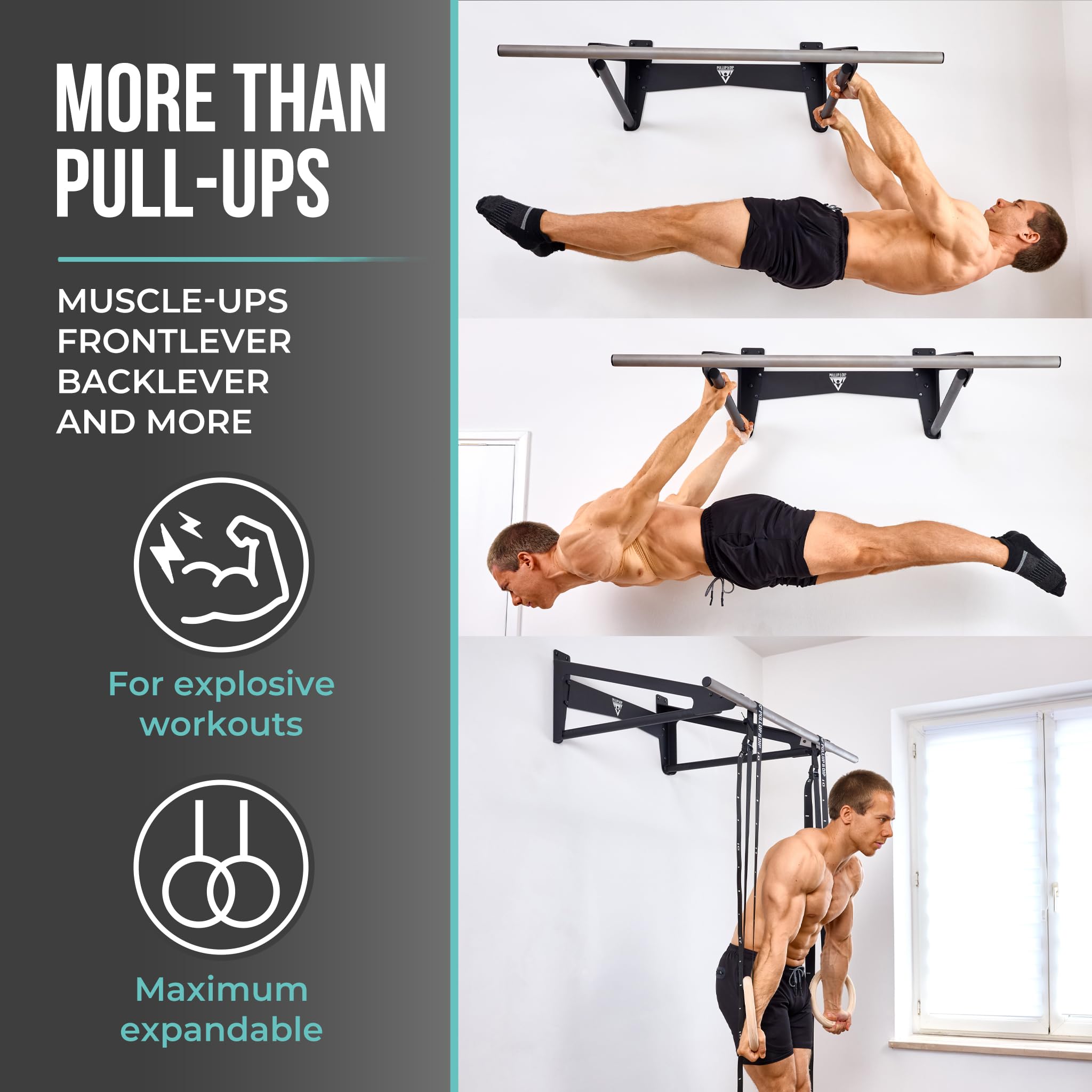 PULLUP & DIP - Muscle Up Bar Pull-Up Bar Wall for Outdoor Indoor | Calisthenics | Pull-Up Bar Stainless Steel Weatherproof for Front Lever Back Lever & Home Gym