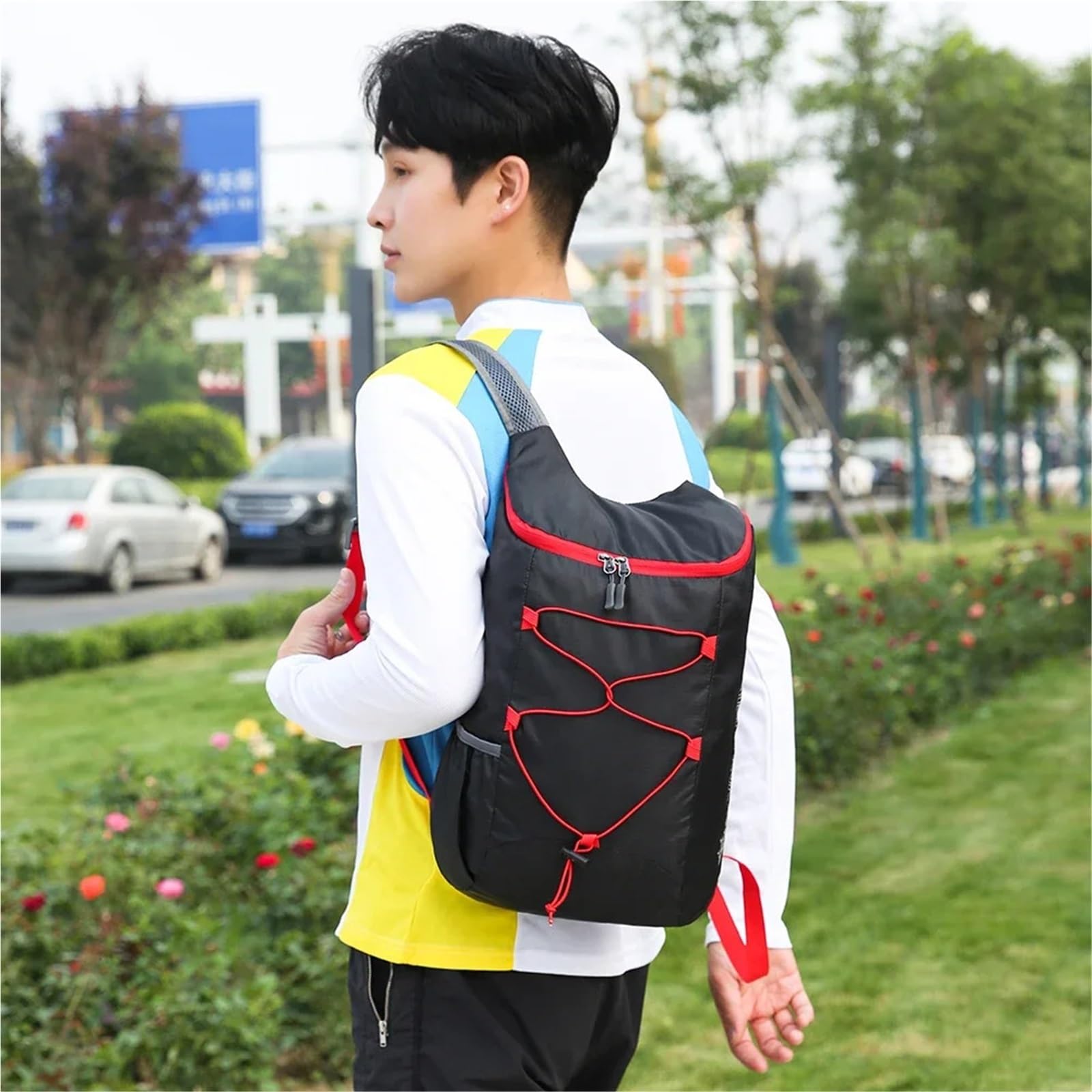Zaino da Ciclismo Zaino Pieghevole Multifunzionale for Esterni Borsa Sportiva in Tessuto di Nylon Impermeabile Leggero ad Alta densità for Viaggi in Bicicletta(Rose Red)