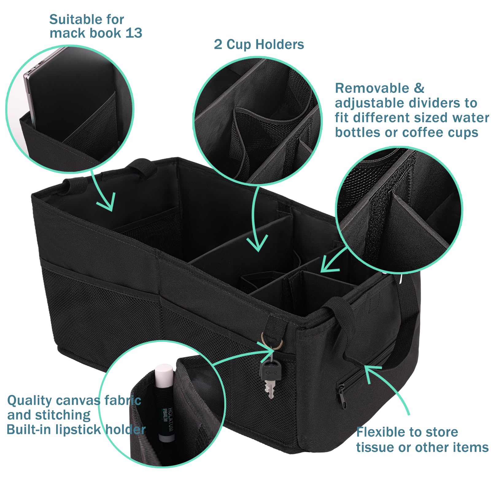 HEYSKAY Autositz Organizer Rücksitz Organizer für Kinder, Klappbarer Auto-Stauraum für Konsole Vorne/Hinten, Auto Organizer mit 4 Getränkehaltern Reisezubehör
