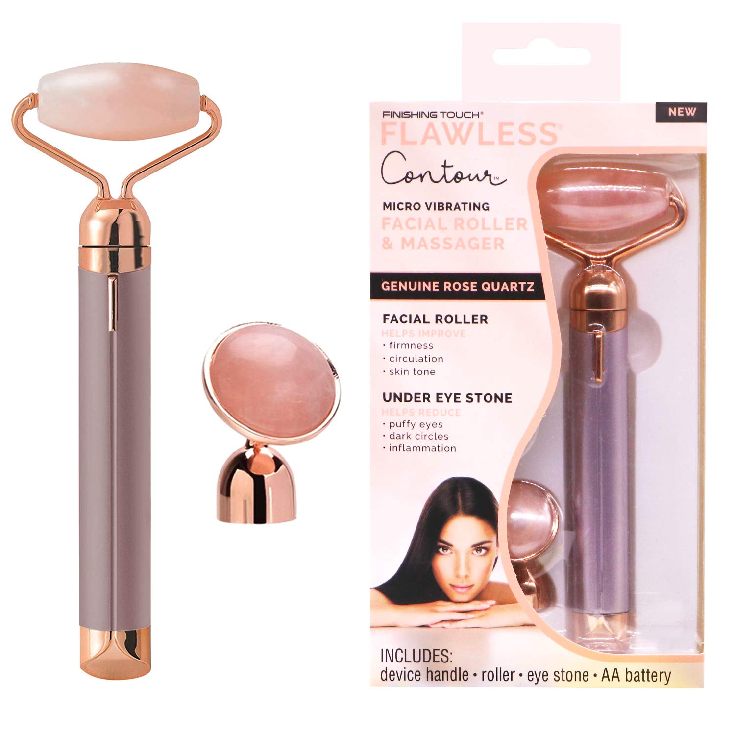 ORILEY 2 in 1 Rose Quartz Jade Roller Micro Vibrating Facial Roller Massager with Extra Eye Stone Handheld Electric Flawless Beauty Bar Skin Care Tool for Face Lift Anti-Wrinkles, Anti-Aging - Image 2 thumbnail