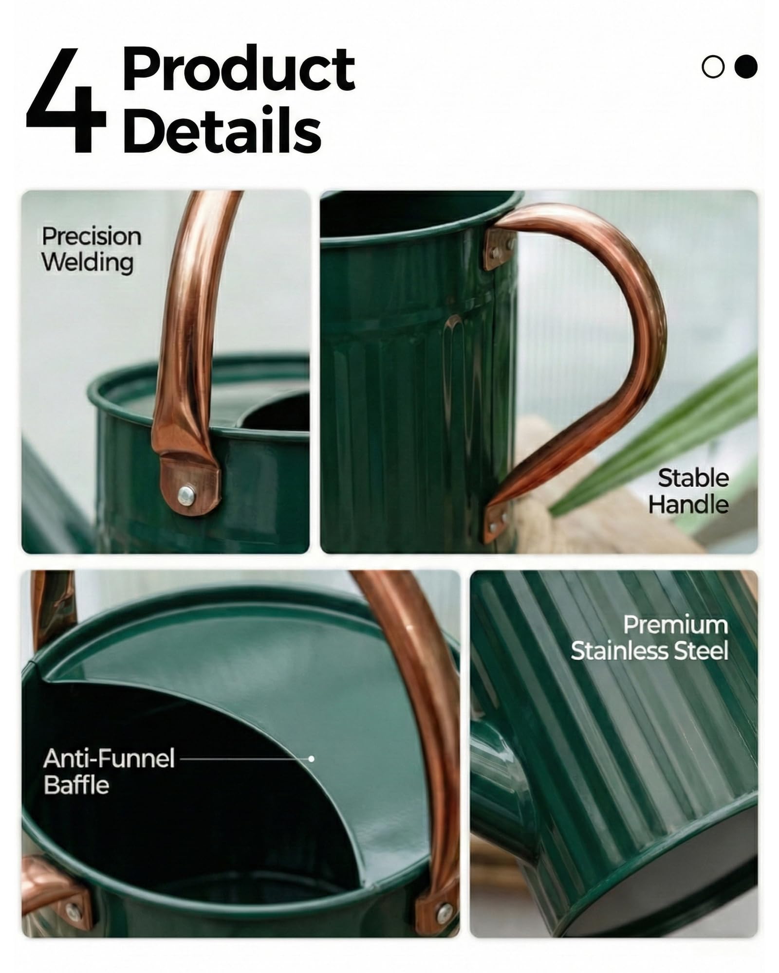 Bamworld Gießkanne Zimmerpflanzen 1,9L (1/2 Gallone) aus Verzinktem Stahl, Kleine Gießkanne mit Langer Tülle für Haus & Garten, Vintage Design Blumengießer - Dunkelgrün