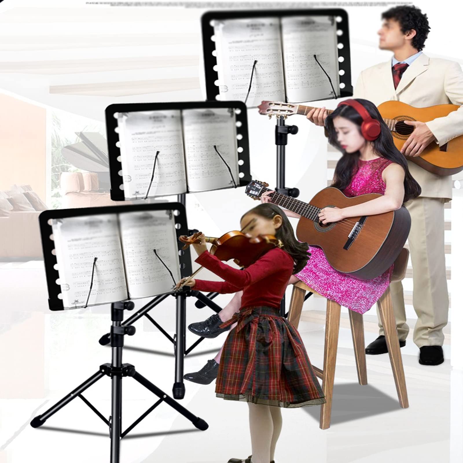 HJXGQJM Atril for Partitura Plegable Portátil Musica Metalico Soporte De Ajustables con Bolsa De Transporte, Atril for Música Orquestal,para Violinistas De Guitarra De Violín,Negro
