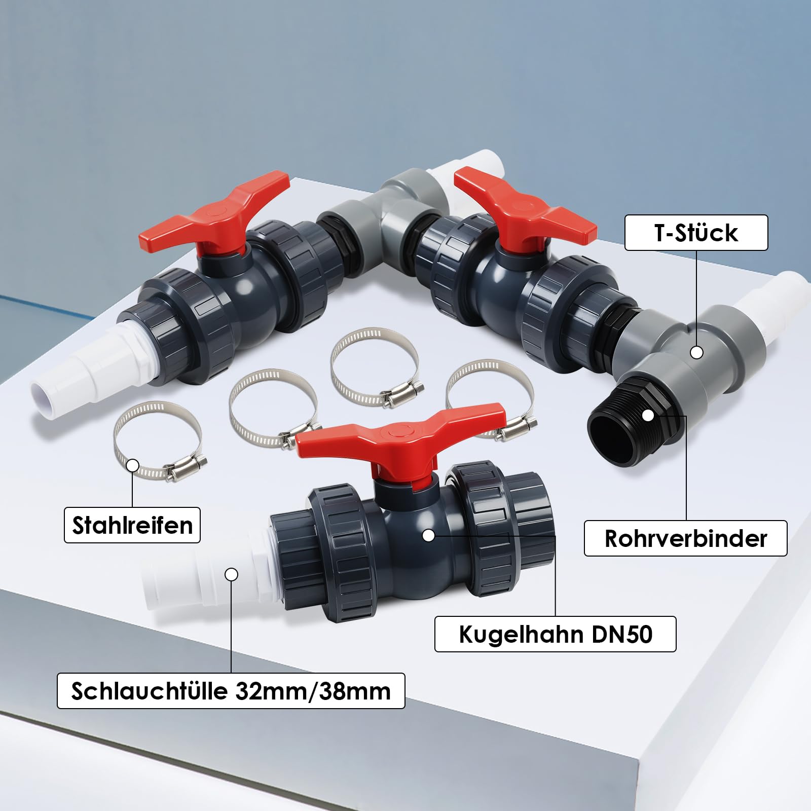 Bypass Pool Set, Ø 50 mm Wärmepumpe Pool Anschluss Set, Pool Bypass Set Wärmepumpe mit 32mm 38mm Schläuchen, Poolheizung Schwimmbecken Solar Heizung Pool Bypass, Bypass Set