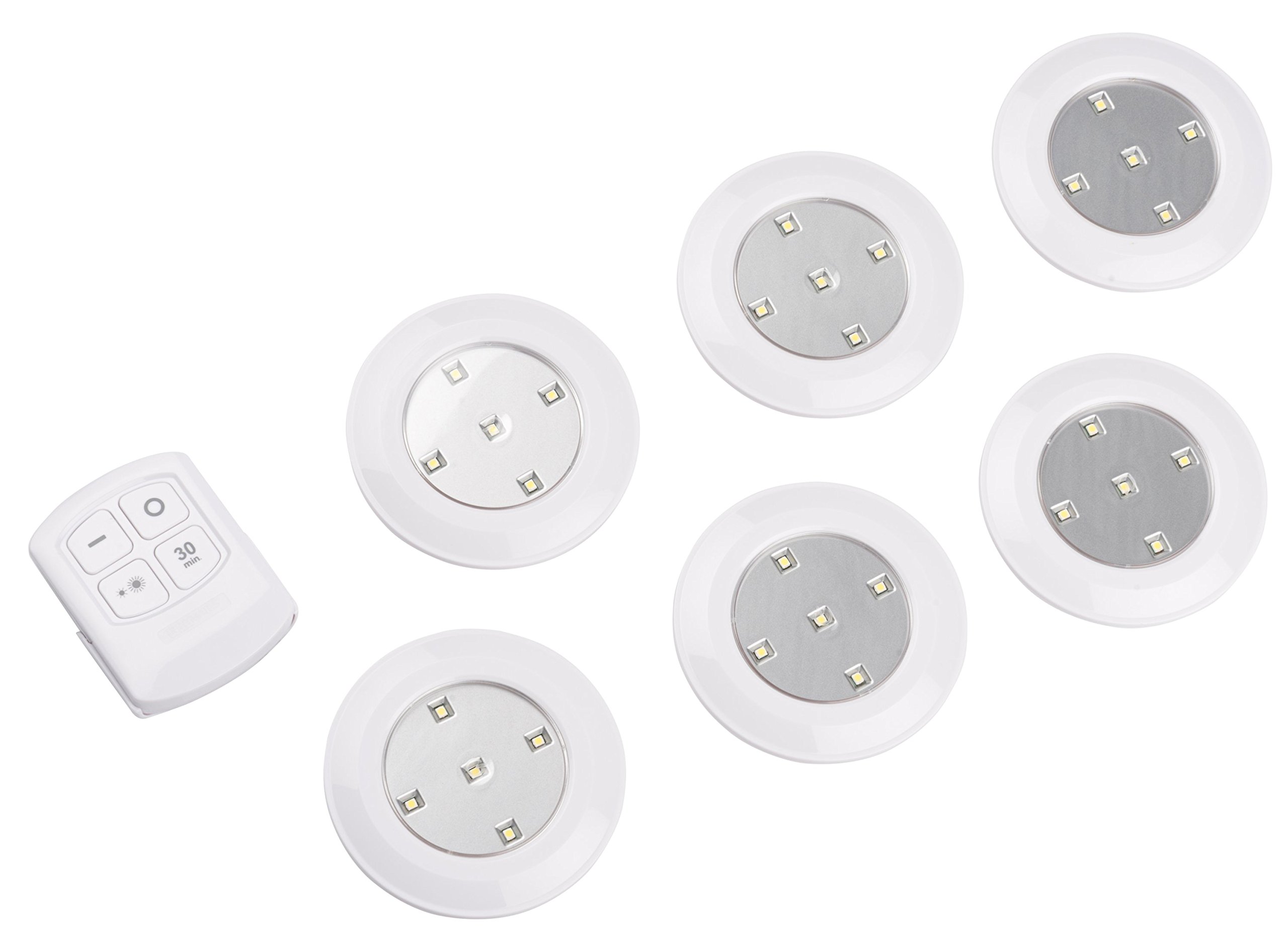 6 x Remote Control Wall Ceiling LED Push Lights Kitchen Bathroom Cabinet Shed