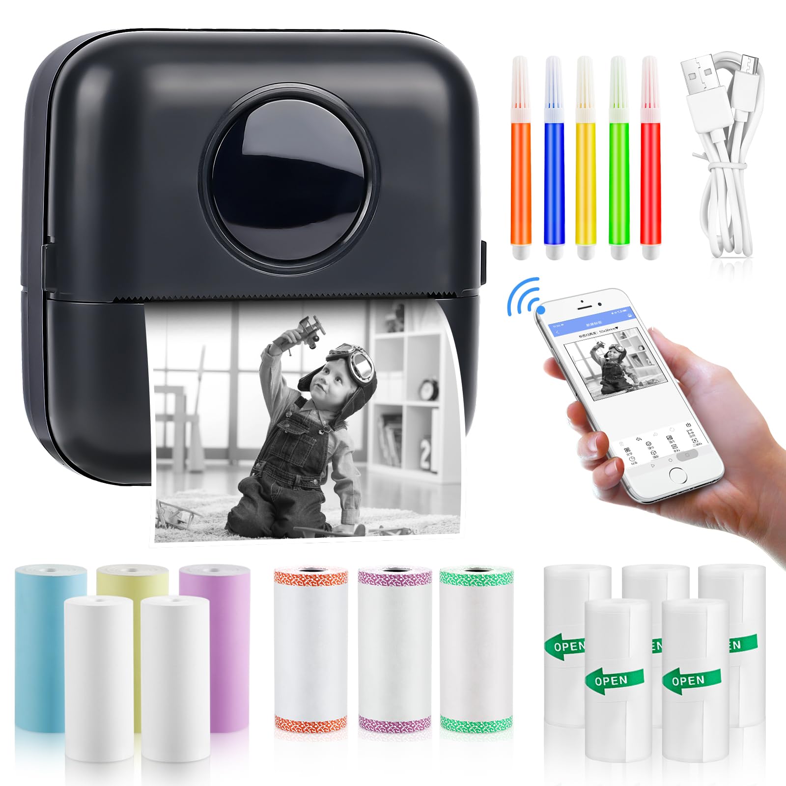 Stampante Fotografica Termica Portatile GuKKK - Bluetooth, Senza Inchiostro, Per Appunti E Foto