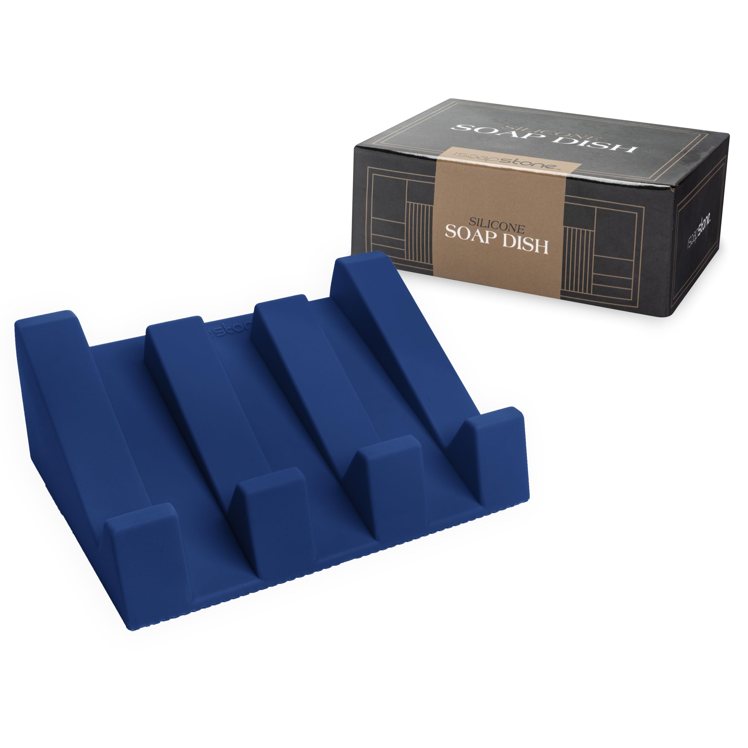 iSoapStone Silicone Soap Dish (USA Patented) Self Draining Bar Soap Holder for Shower Bathroom Sink, Drying Soap Dish Tray Kitchen Sponge Holder Easy