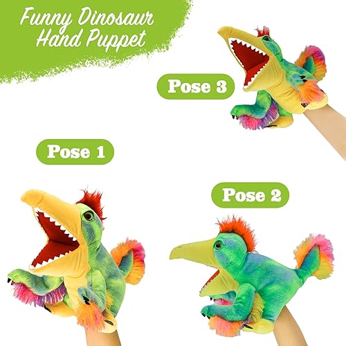 Miniatura 2 de Marionetas de mano de dinosaurio, títeres de mano de dinosaurio de peluche Caudipteryx para niños, juegos de rol, juguetes de peluche de dinosaurios