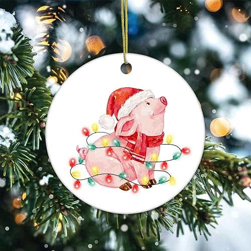 Miniatura 2 de Adornos para árbol de Navidad, animales y luces, cerdo, adorno de Navidad, adorno de recuerdo, decoración del hogar, colgantes colgantes redondos de
