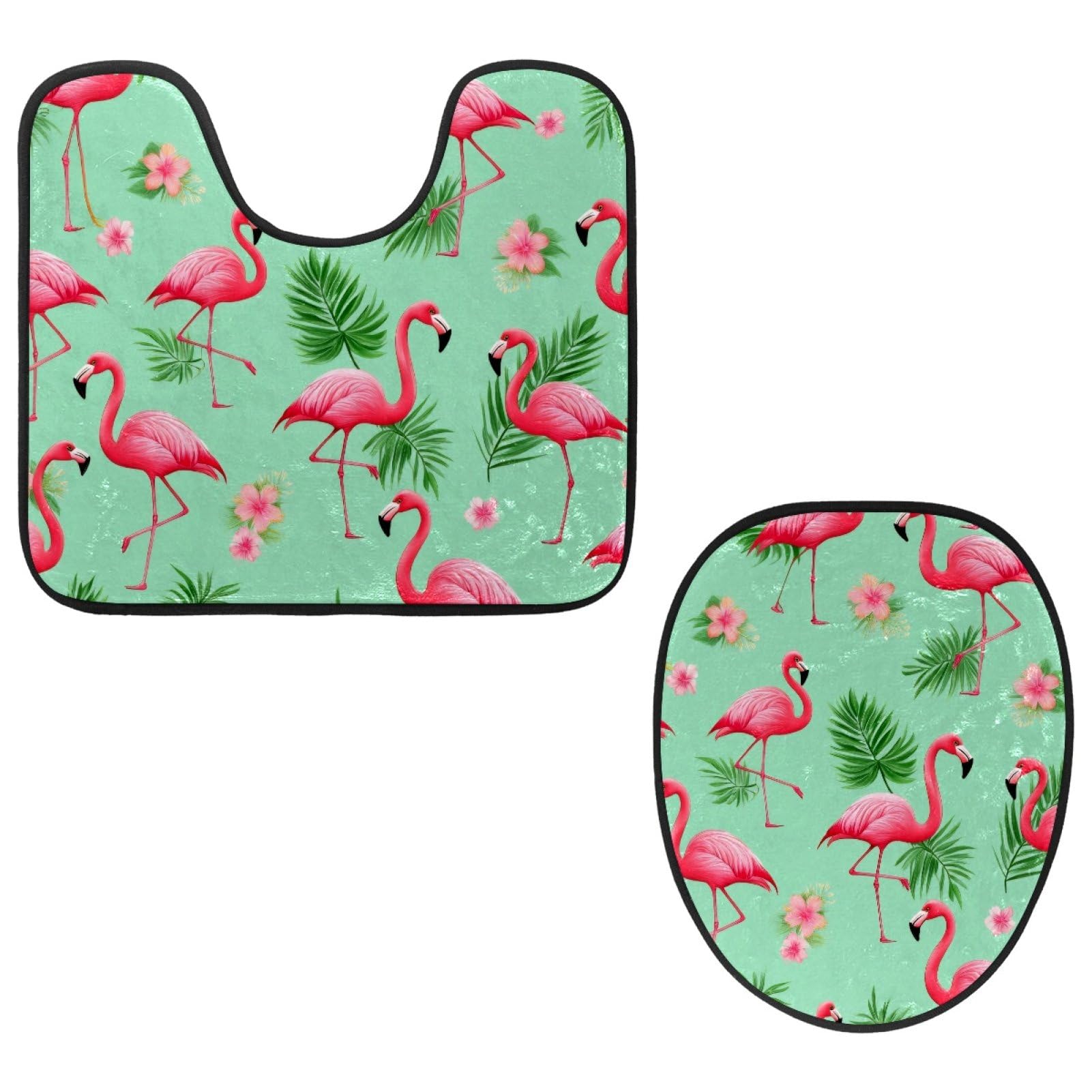 2 Pieces Flannel Toilet Contour Mat and Toilet Lid Cover, Soft Toilet Lid Cover Set Machine Washable Non Slip Contour Mat for Bathroom Decor Accessories