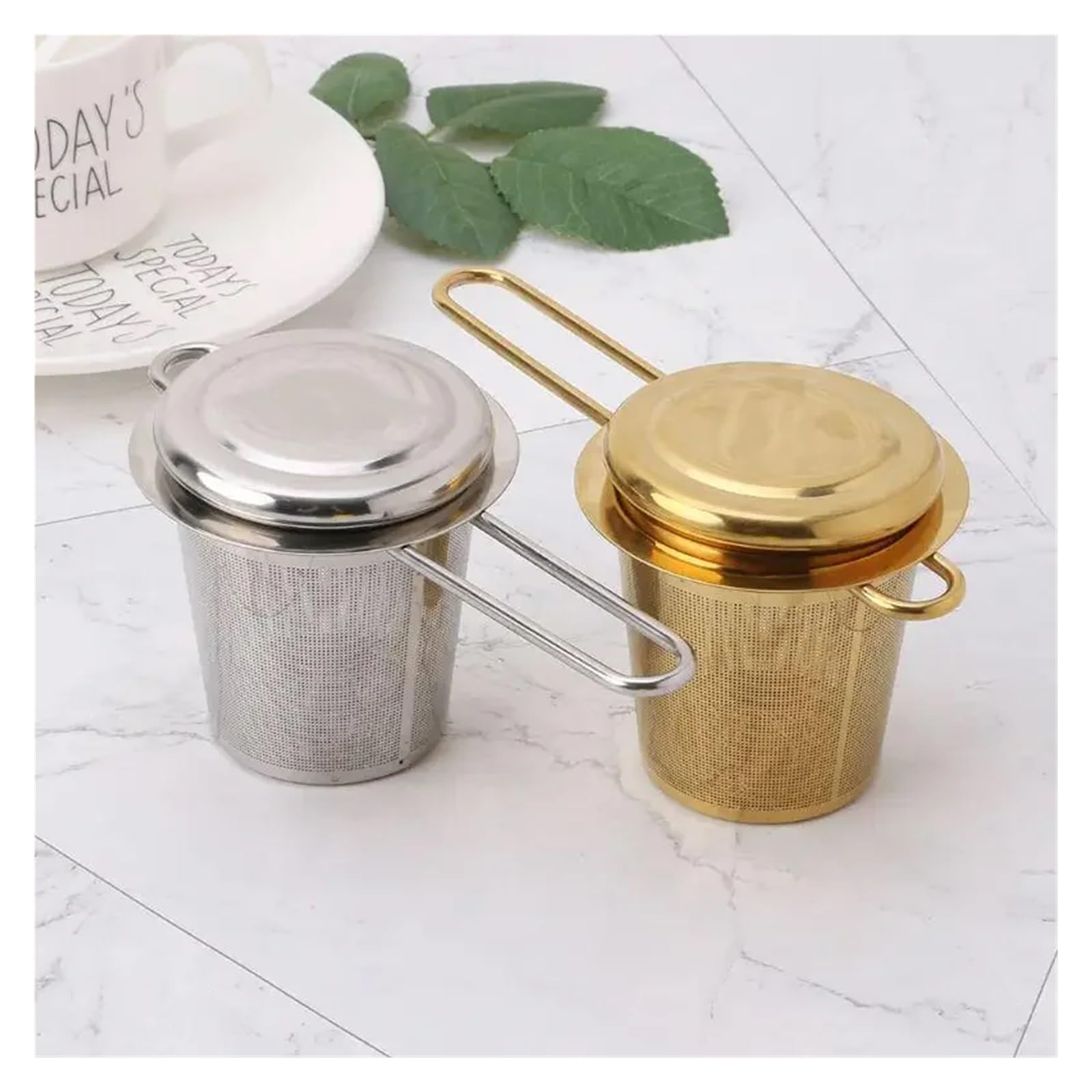 Infusor de té reutilizable de acero inoxidable, filtro de hojas sueltas de malla con tapa para tetera y especias, accesorio de cocina esencial para los amantes del té