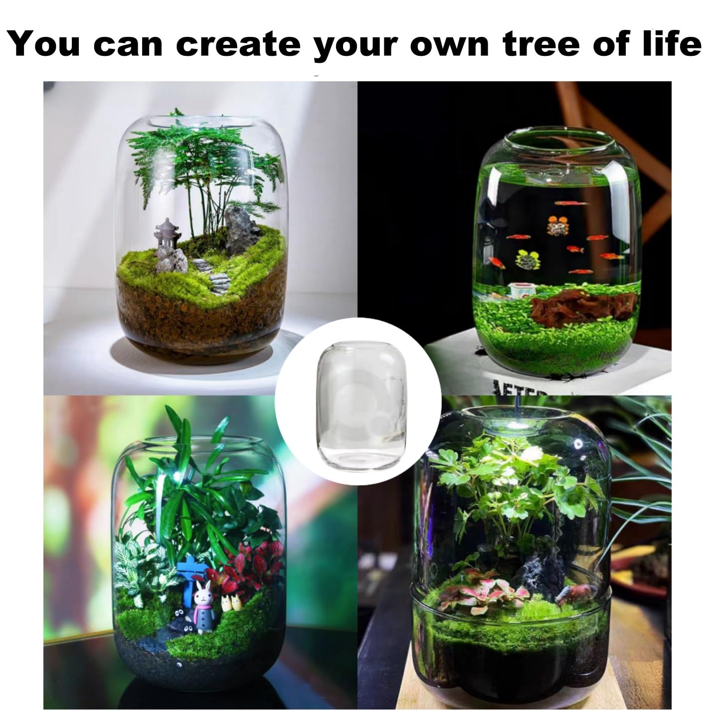 Albero della Vita Pianta Ornamentale Contenitore di vetro LED Set di luce di crescita, con supporto in metallo Base di legno, possibilità di collegare piante artificiali, Adatto per camera da letto, s